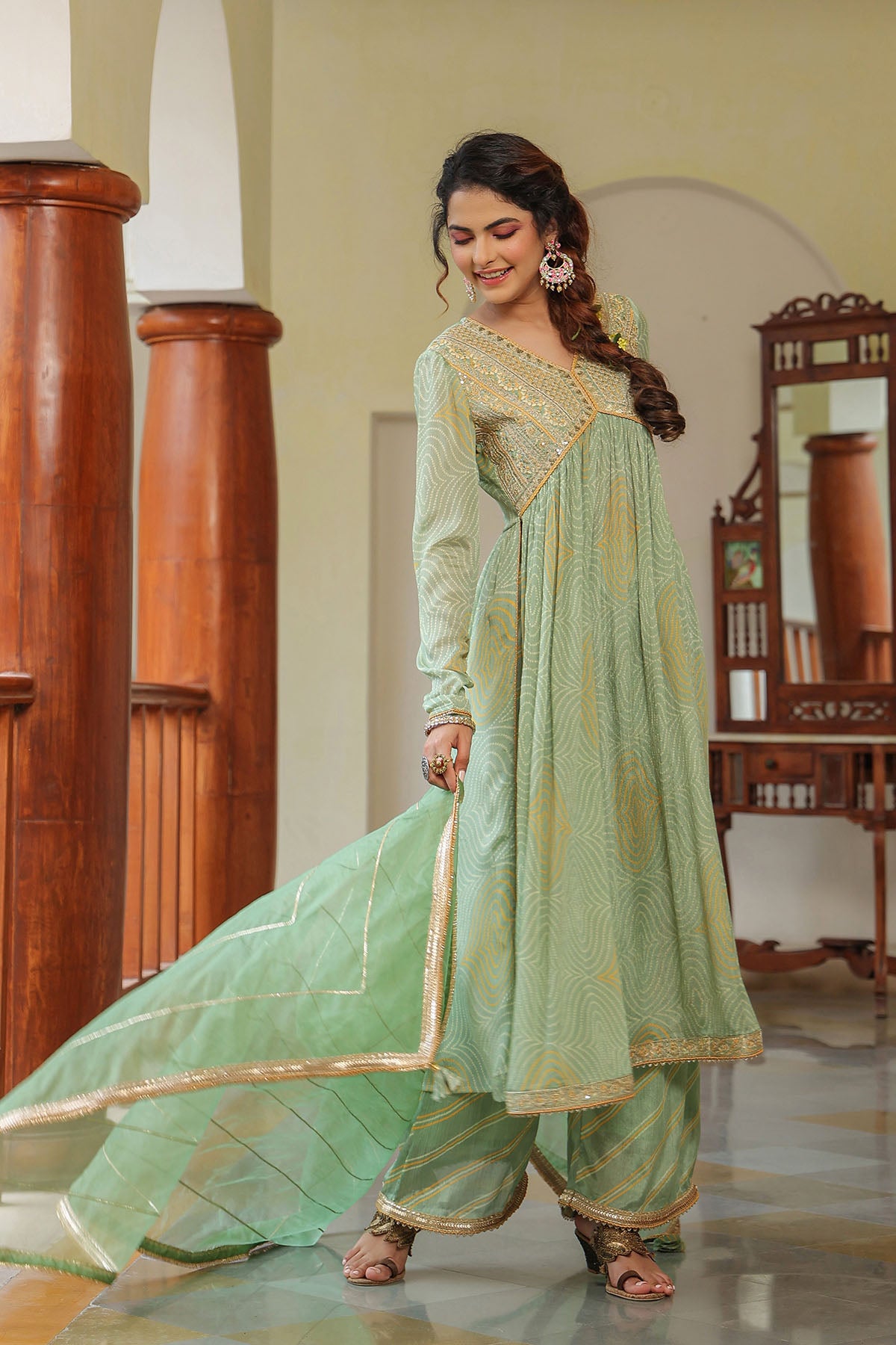 Green Georgette Embroidered Suit