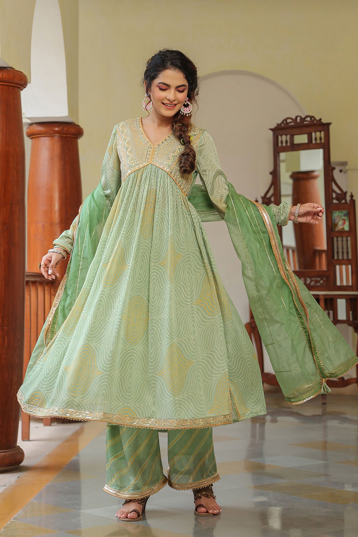 Green Georgette Embroidered Suit