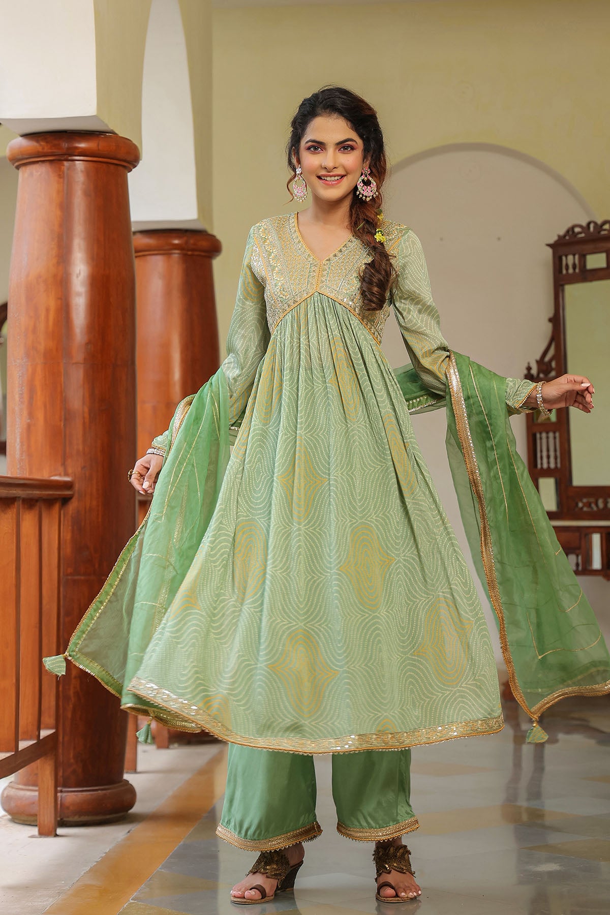 Green Georgette Embroidered Suit