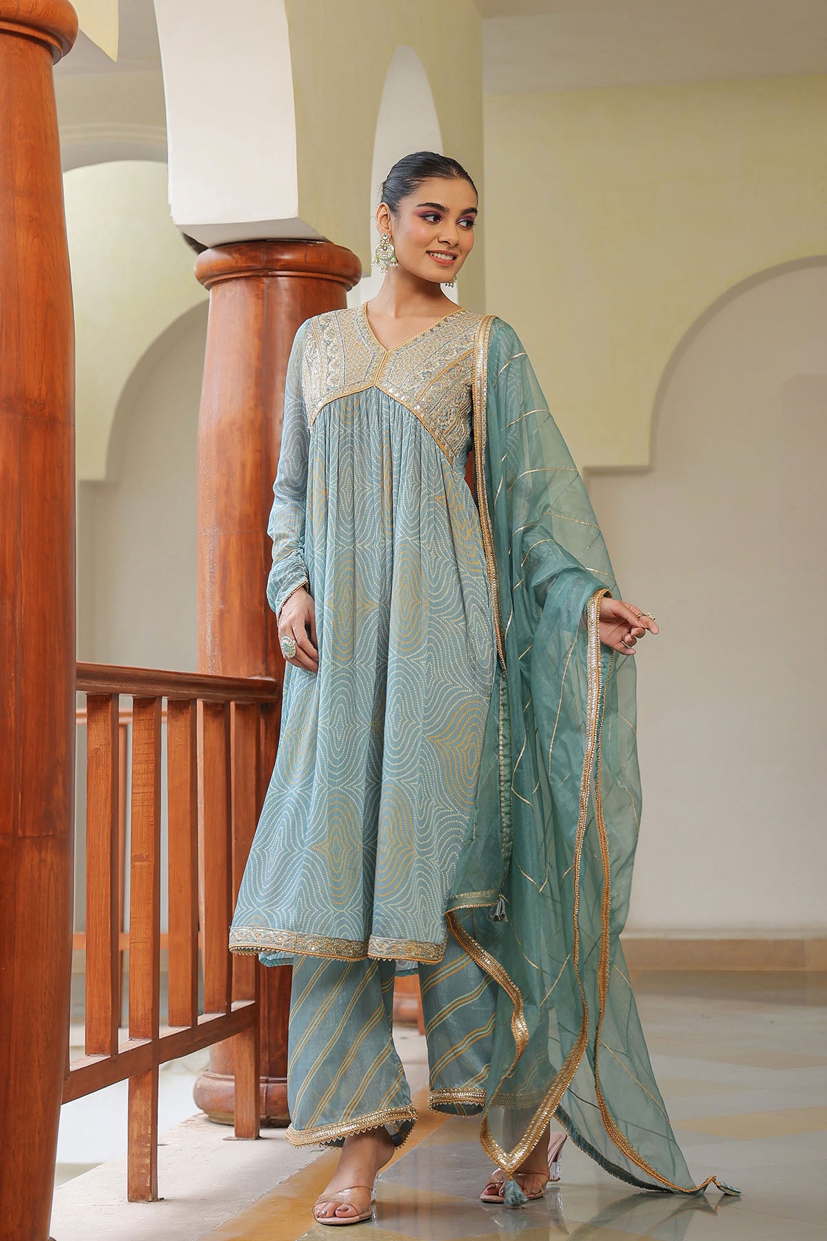 Blue Georgette Embroidered Suit