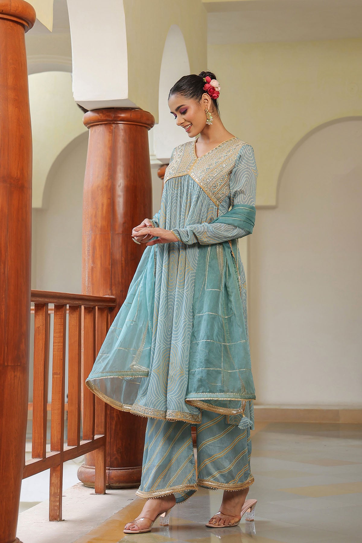 Blue Georgette Embroidered Suit