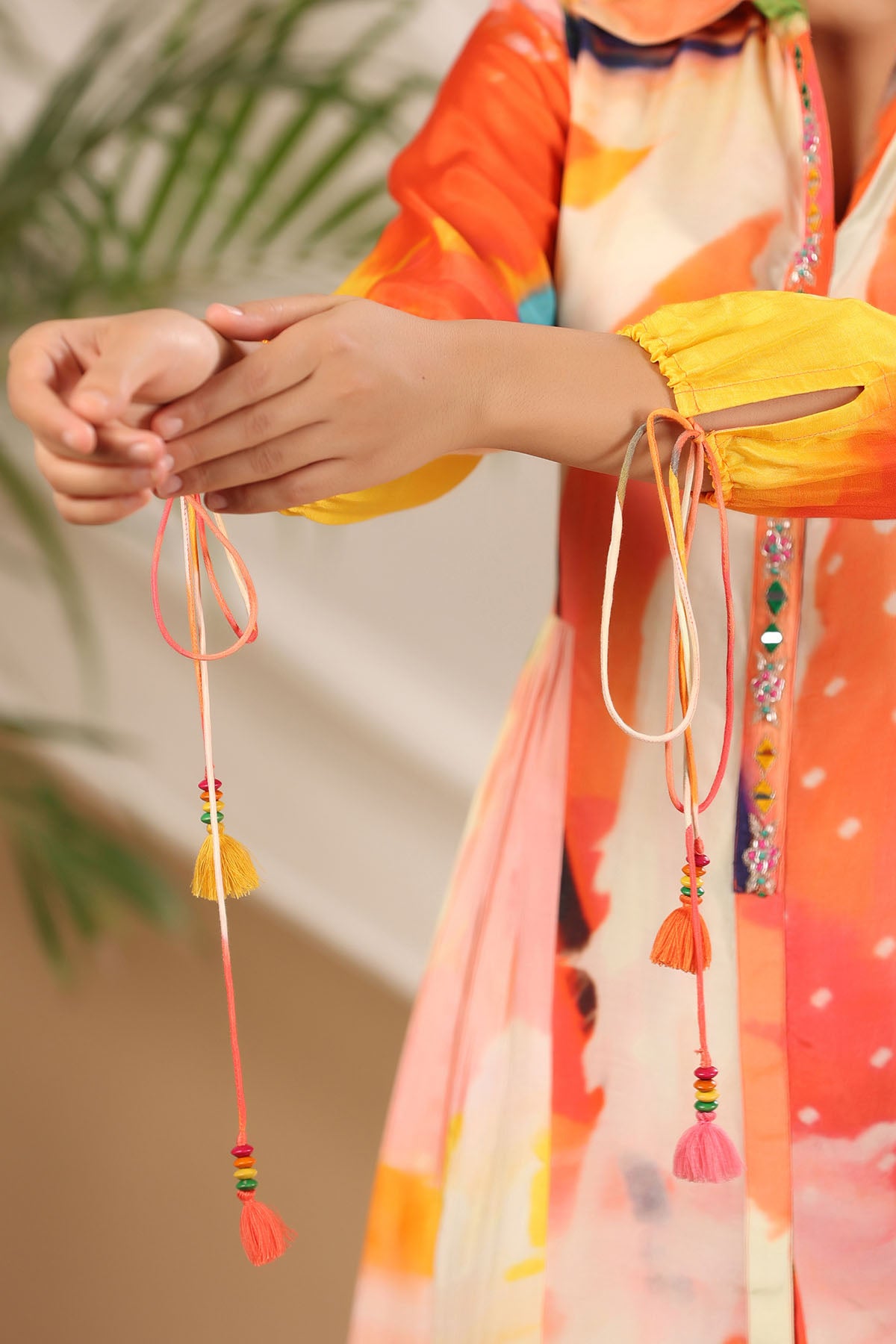 Orange Mutlicolor Muslin Handwork Co-ord Set