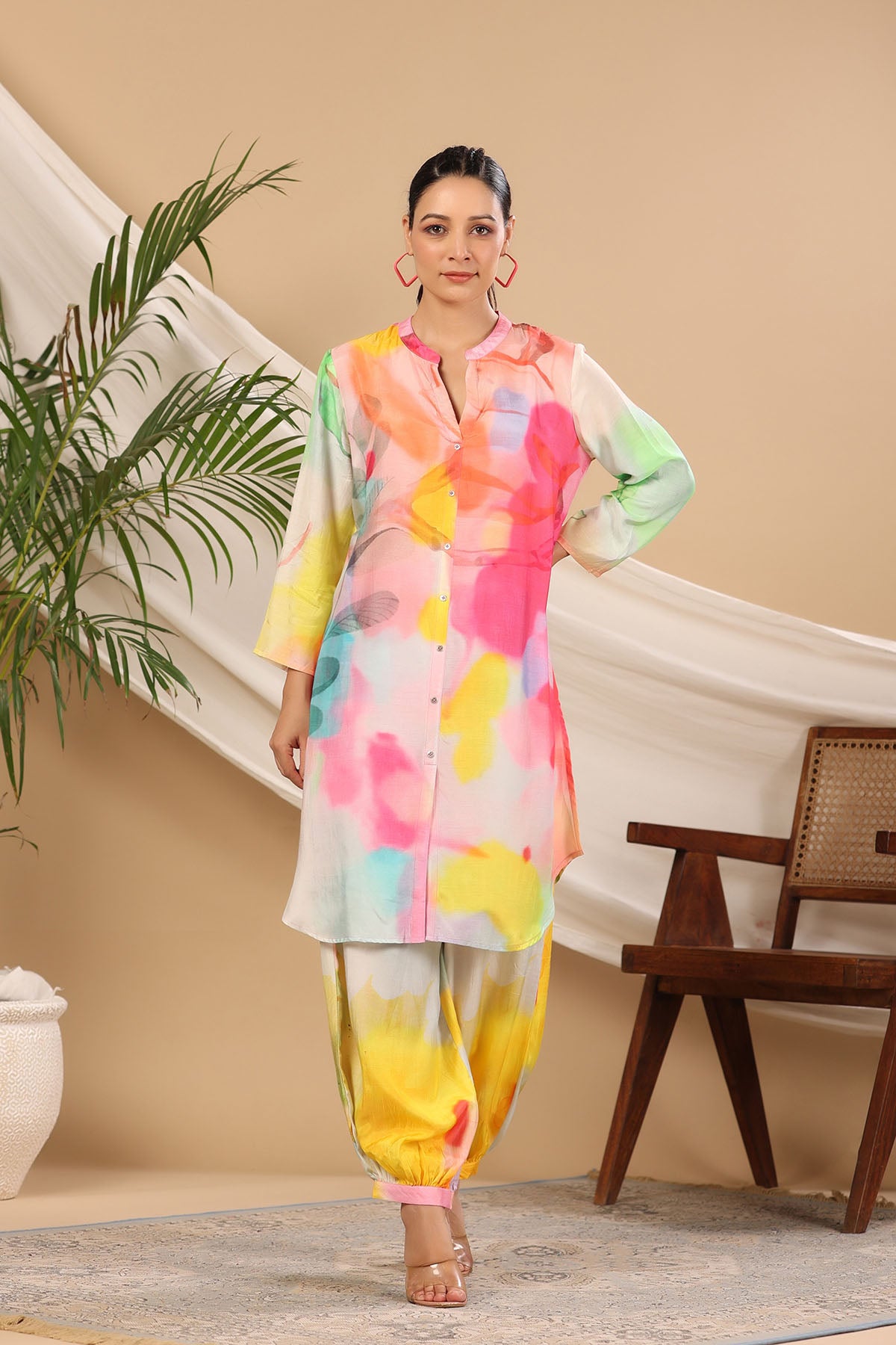 Pink Multicolor Muslin Handwork Co-ord Set