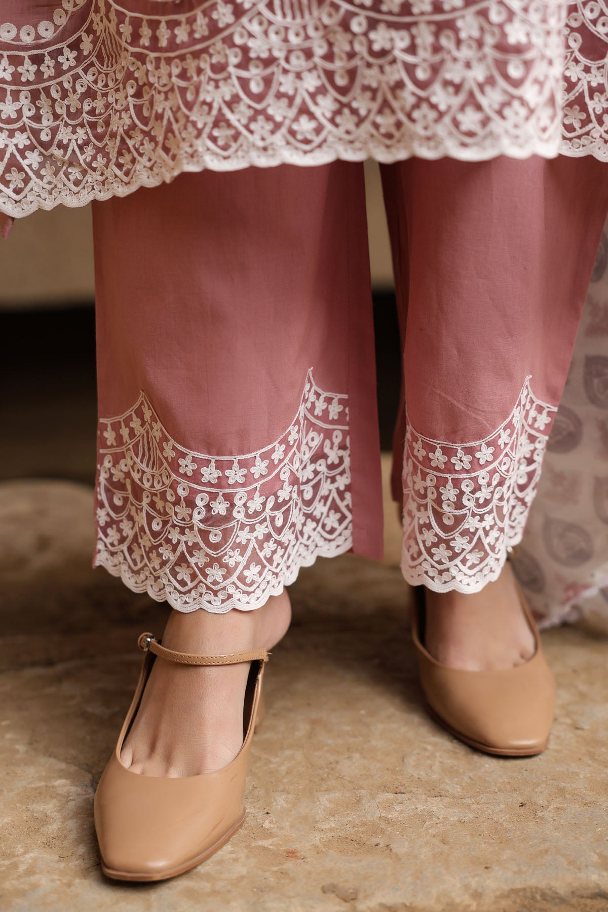 PINK MUL CHANDERI STRAIGHT KURTA WITH PANT AND DUPATTA