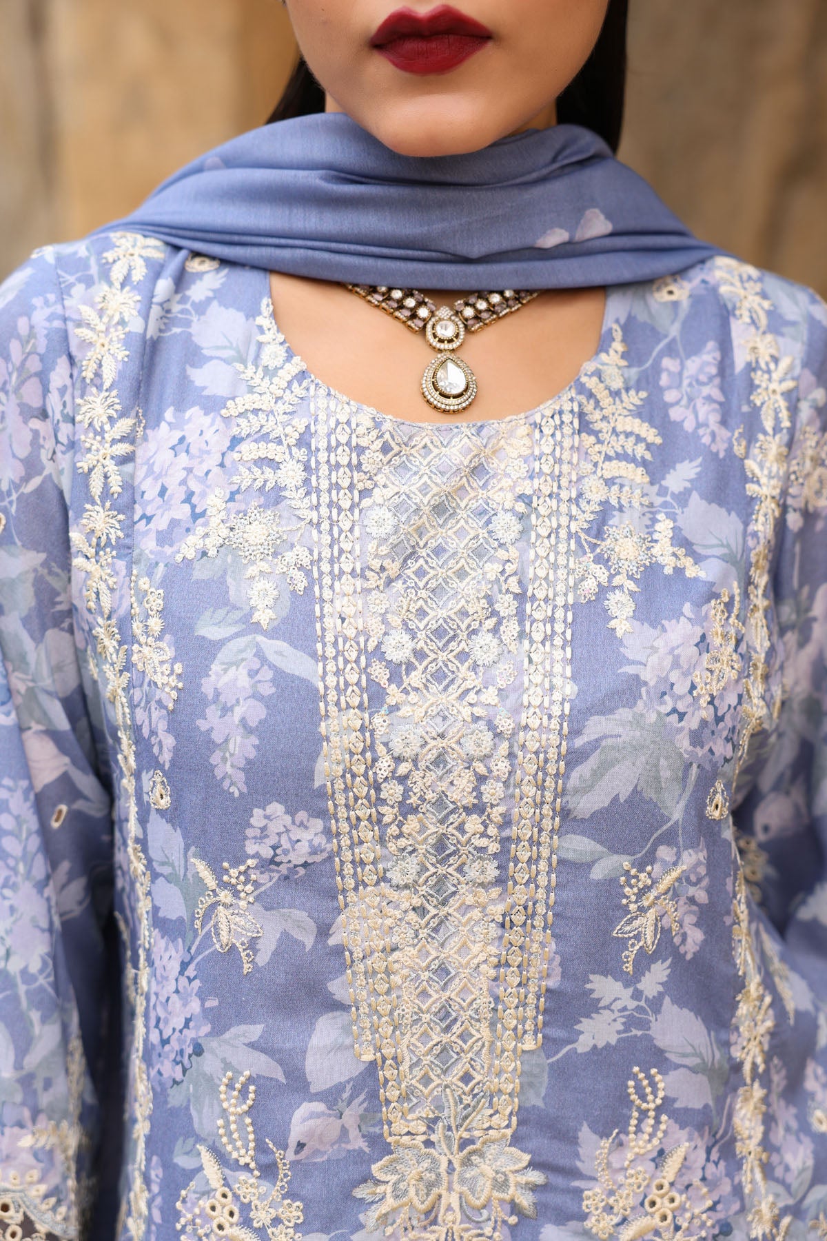 BLUE COTTON STRAIGHT KURTA WITH PANT AND DUPATTA