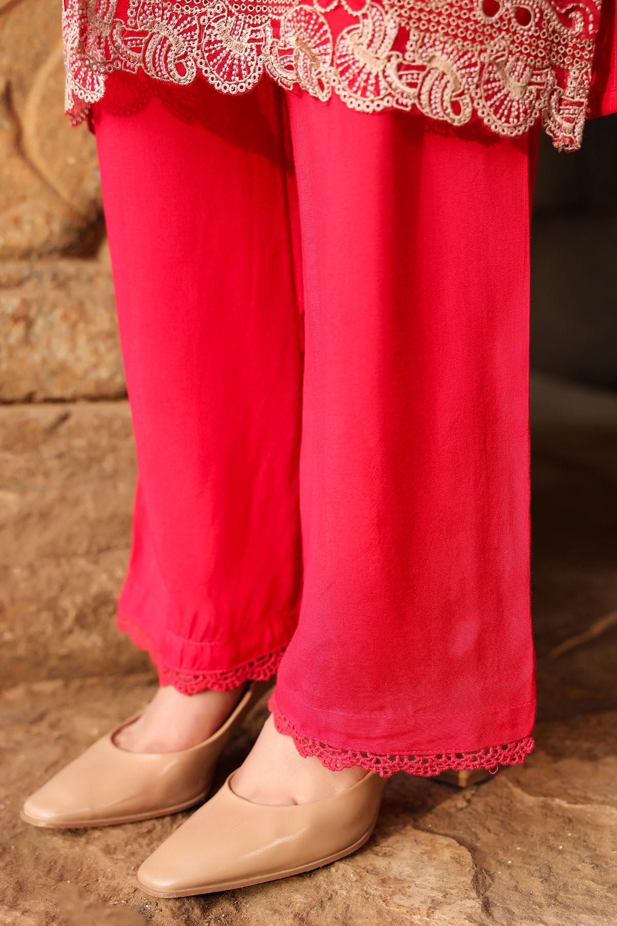 PINK MUL CHANDERI STRAIGHT KURTA WITH PANT AND DUPATTA