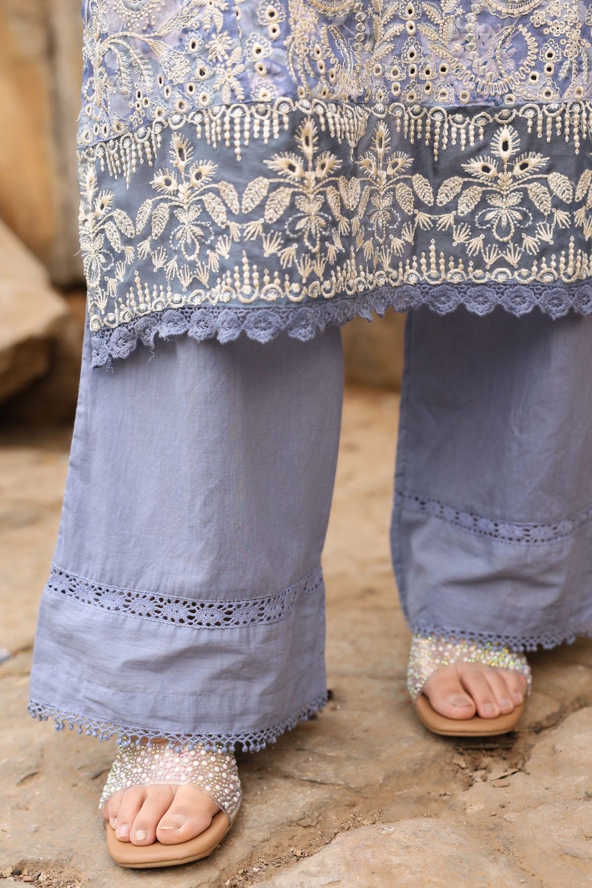 BLUE COTTON STRAIGHT KURTA WITH PANT AND DUPATTA