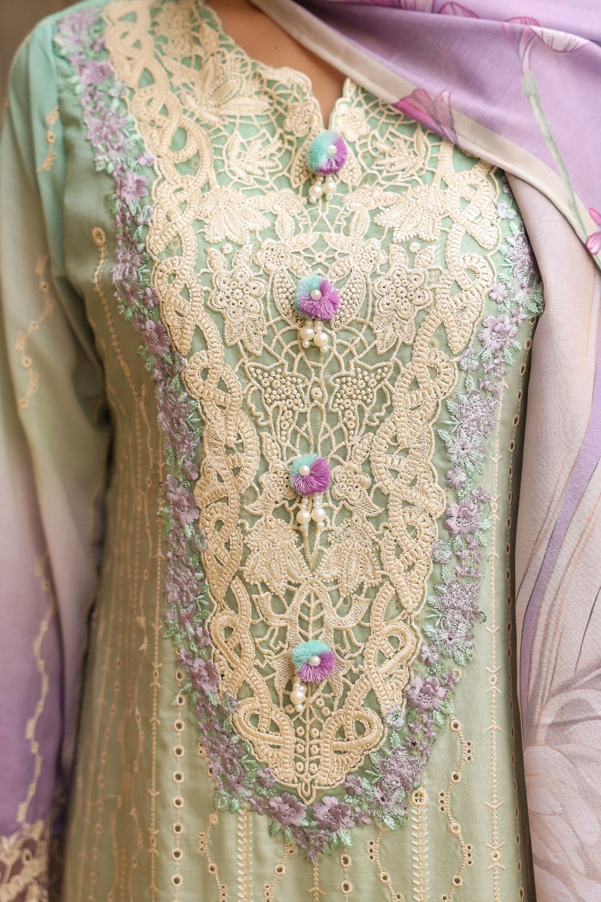 GREEN COTTON STRAIGHT KURTA WITH PANT AND DUPATTA