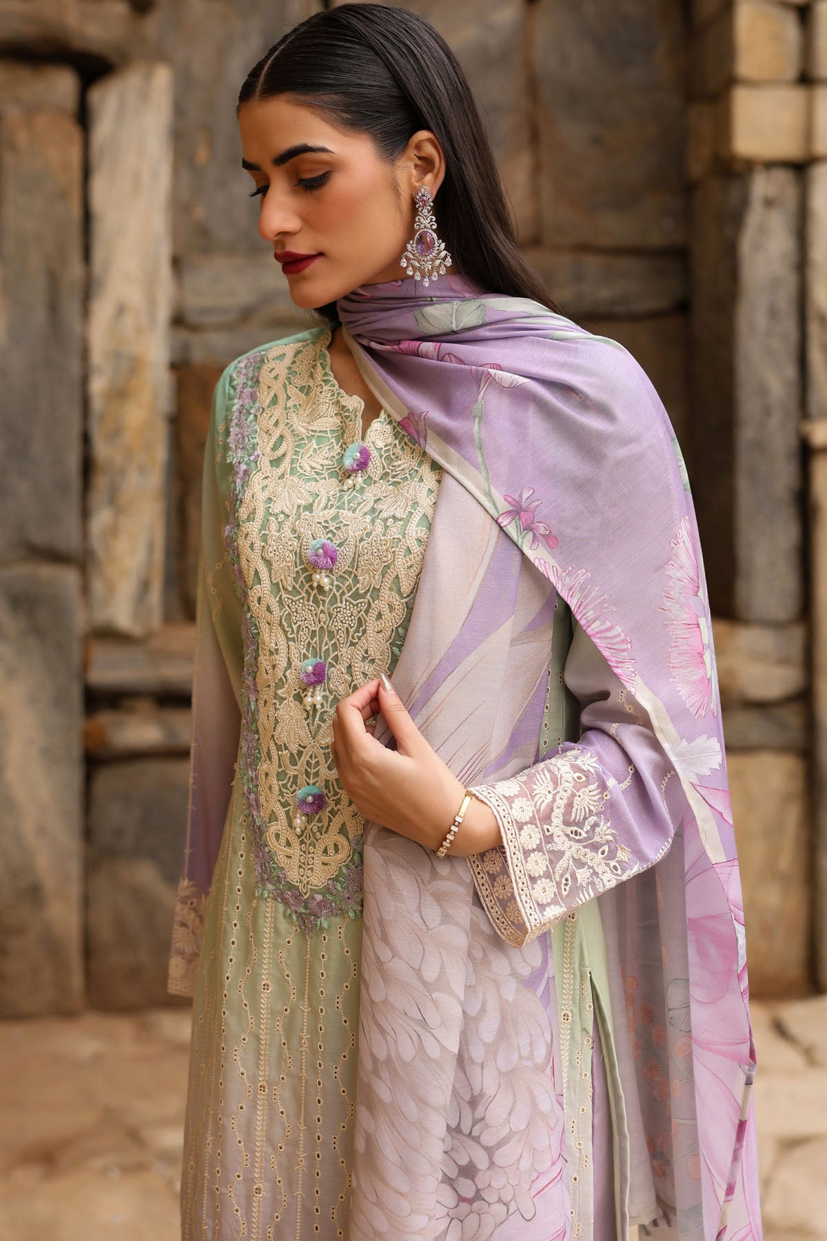 GREEN COTTON STRAIGHT KURTA WITH PANT AND DUPATTA