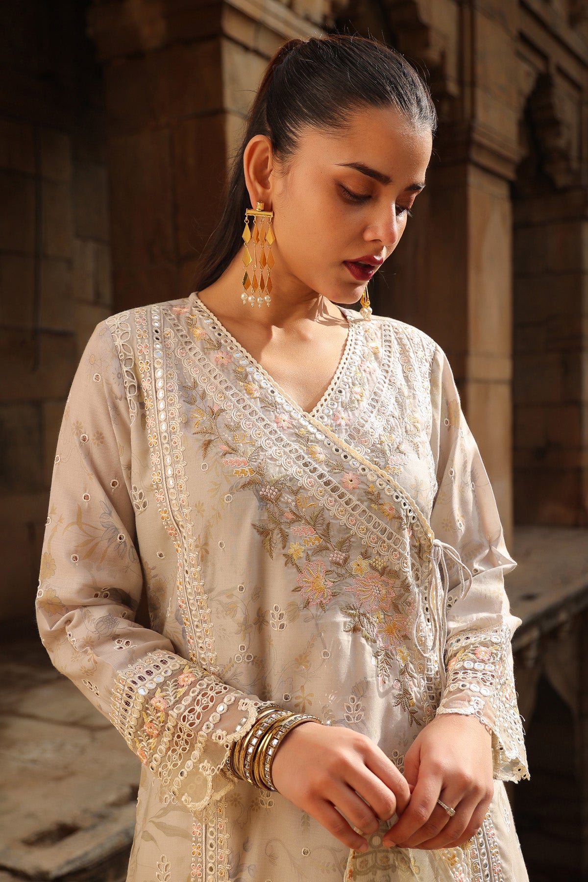 BEIGE COTTON STRAIGHT KURTA WITH PANT AND DUPATTA