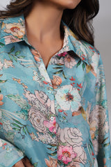 Cool Sky Beach Silk Floral Print Shirt