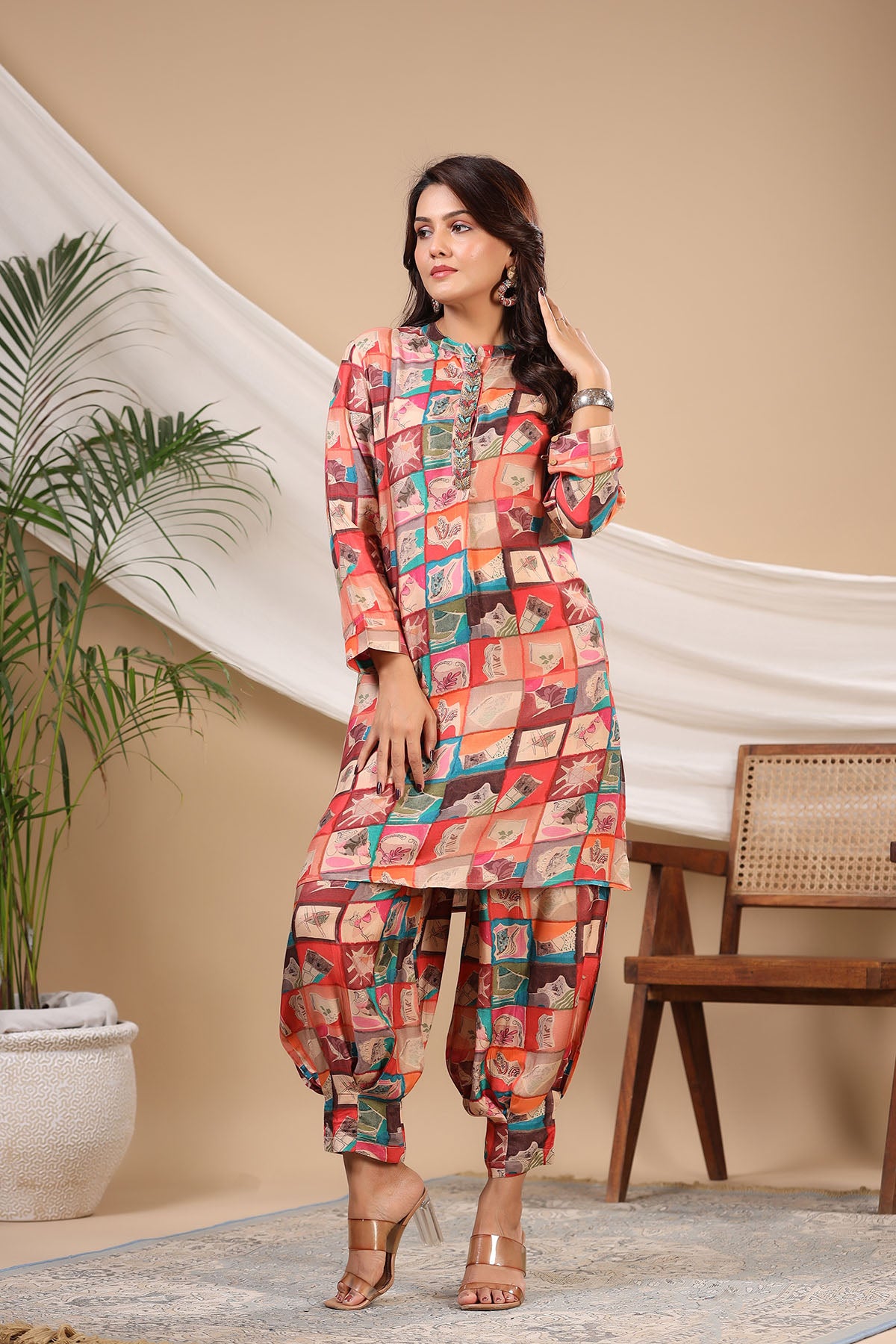 Pink Multicolor Muslin Handwork Co-ord Set