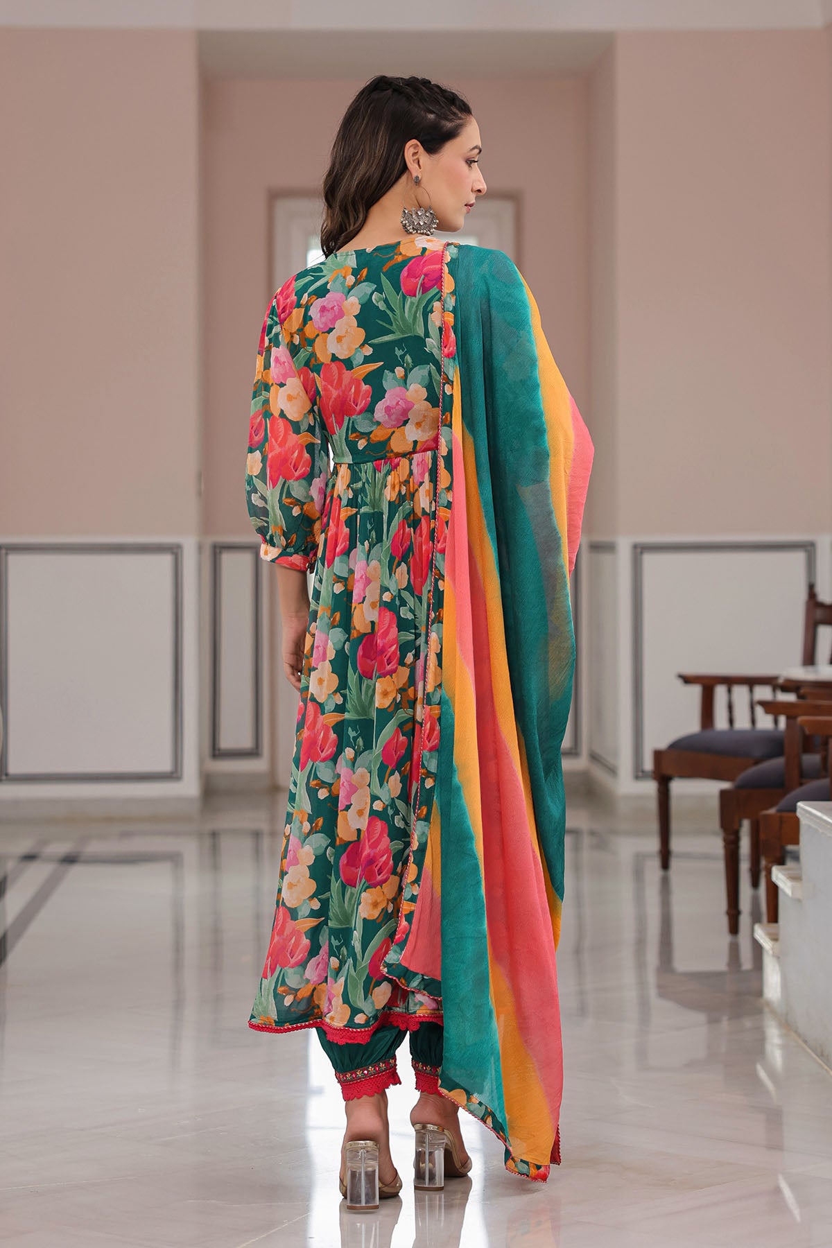 Green Floral Embroidered Anarkali Suit