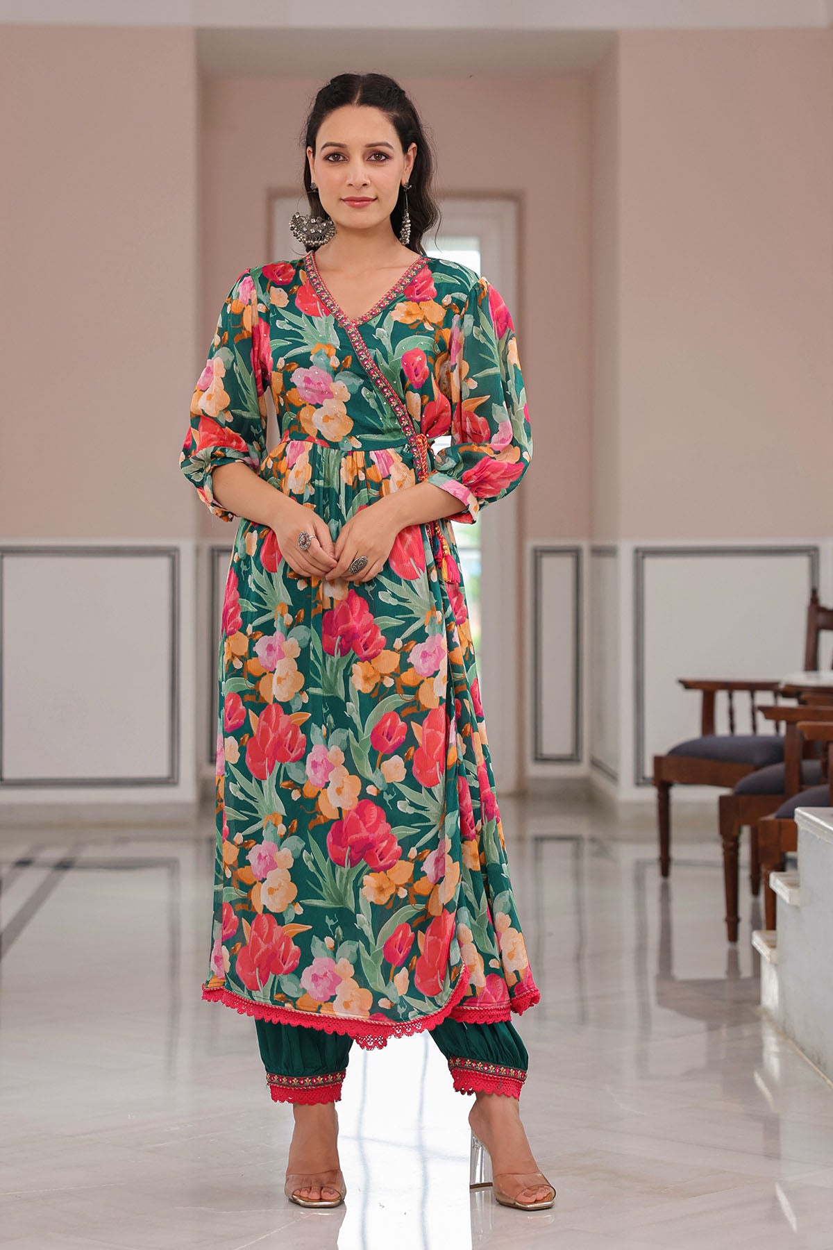 Green Floral Embroidered Anarkali Suit