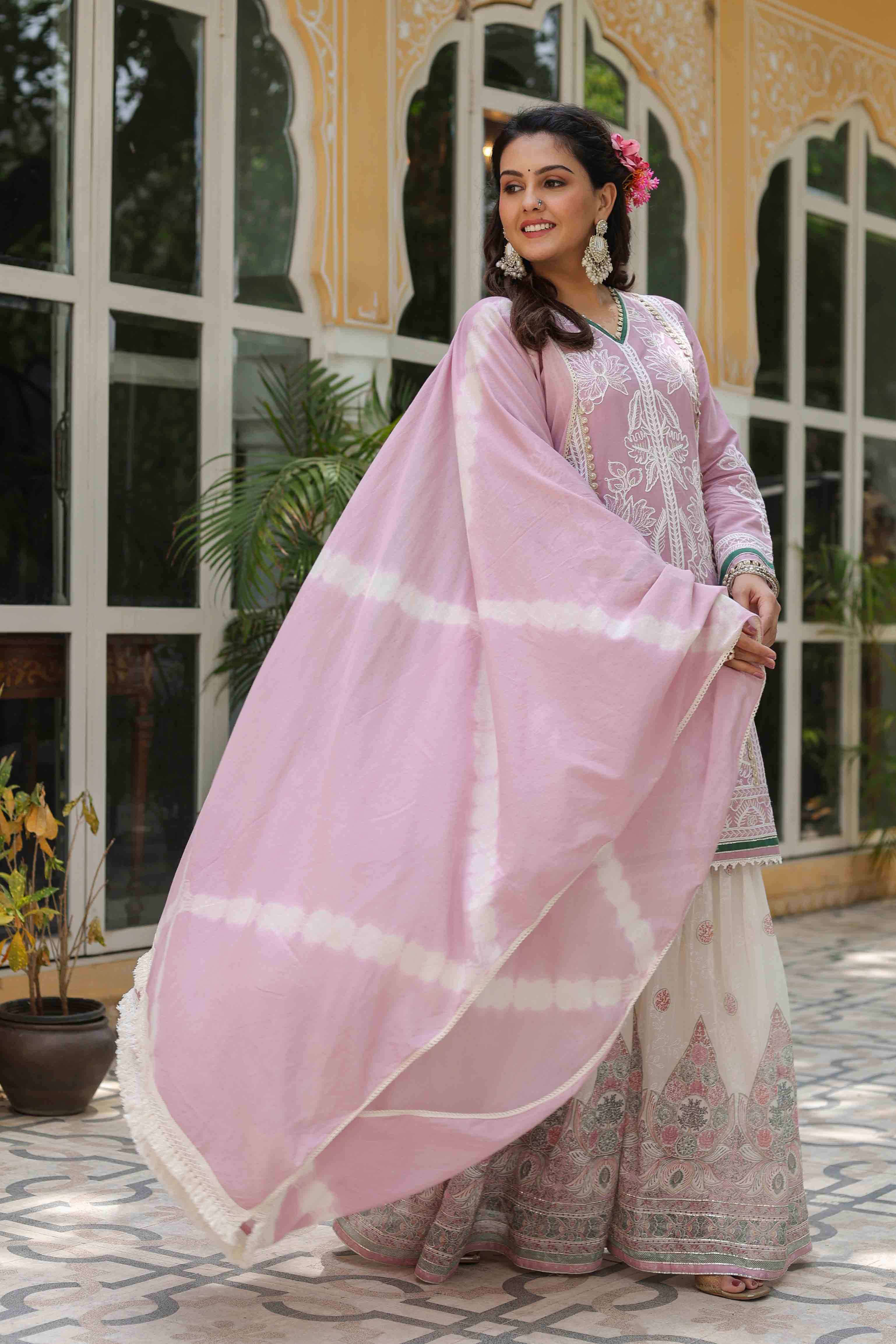Pink Cotton Embroidered Sharara Set