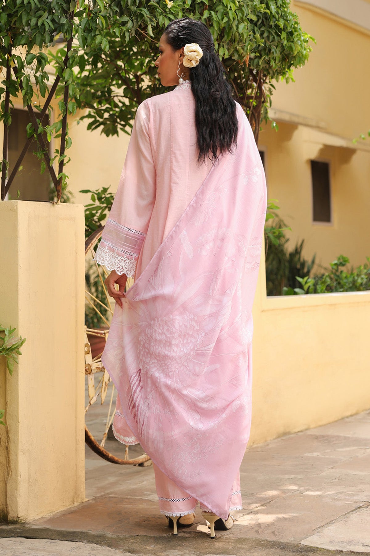 Pastel Pink Mal Cotton Embroidered Anarkali Suit Set With Dupatta