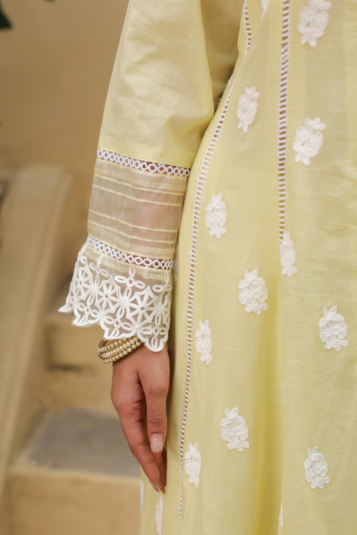 Pastel Yellow Mal Cotton Embroidered Anarkali Suit Set With Dupatta