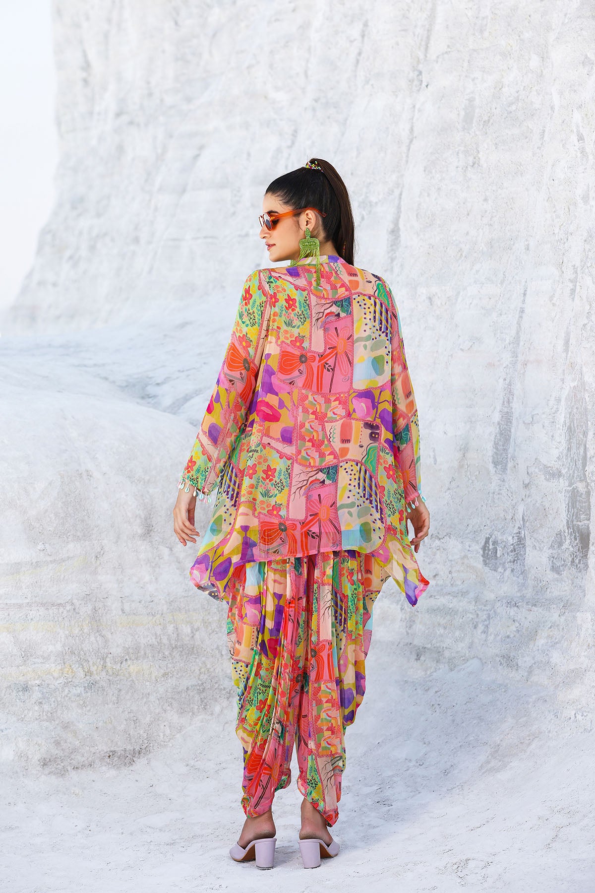 Pink Multicolor Chiffon Handwork Co-ord Set