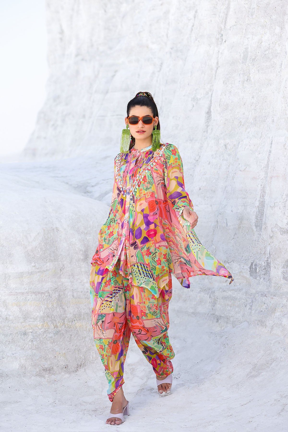 Pink Multicolor Chiffon Handwork Co-ord Set