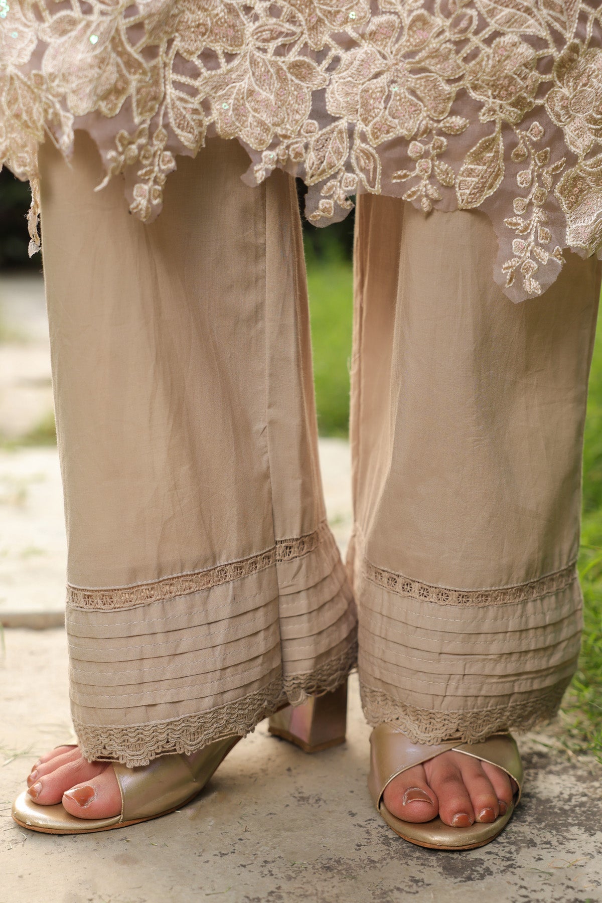 Beige Cotton Embroidered Pakistani Straight Suit Set With Dupatta