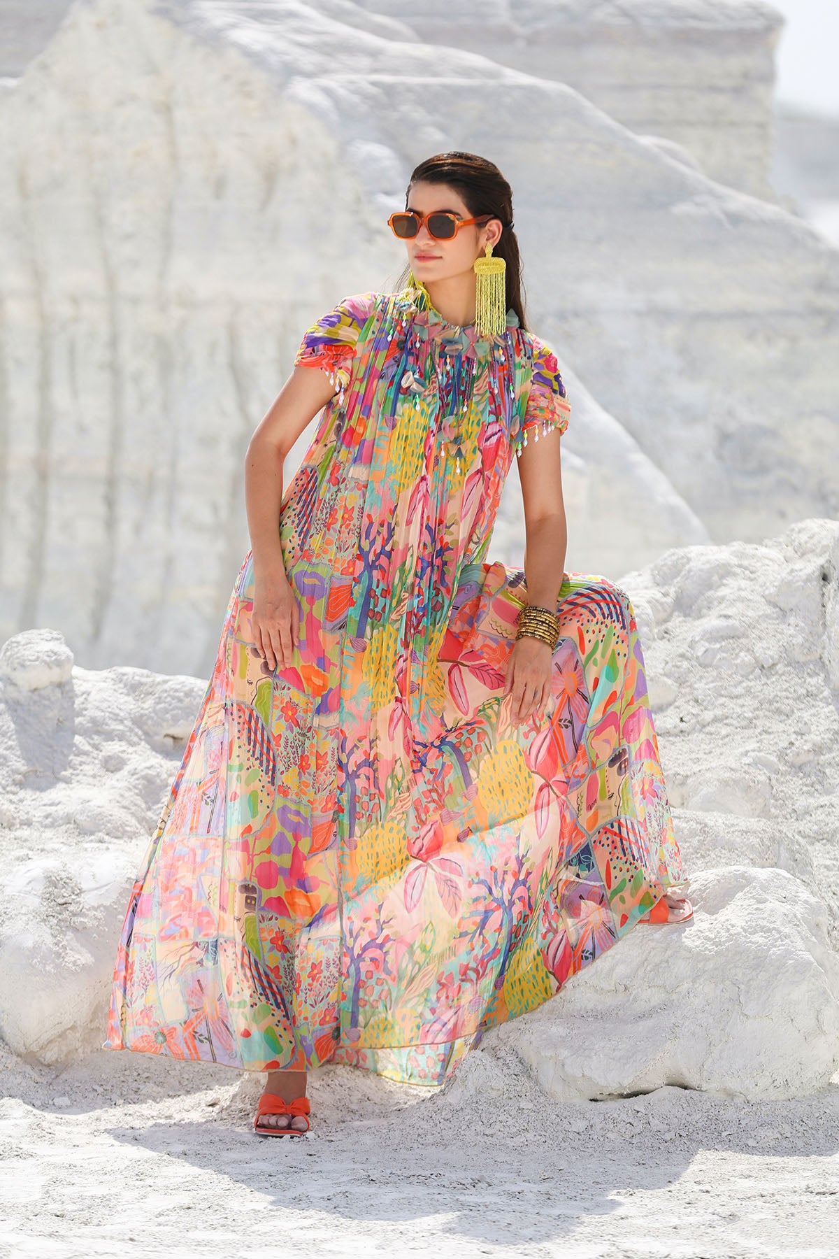 Multicolour Chiffon Printed Maxi Dress