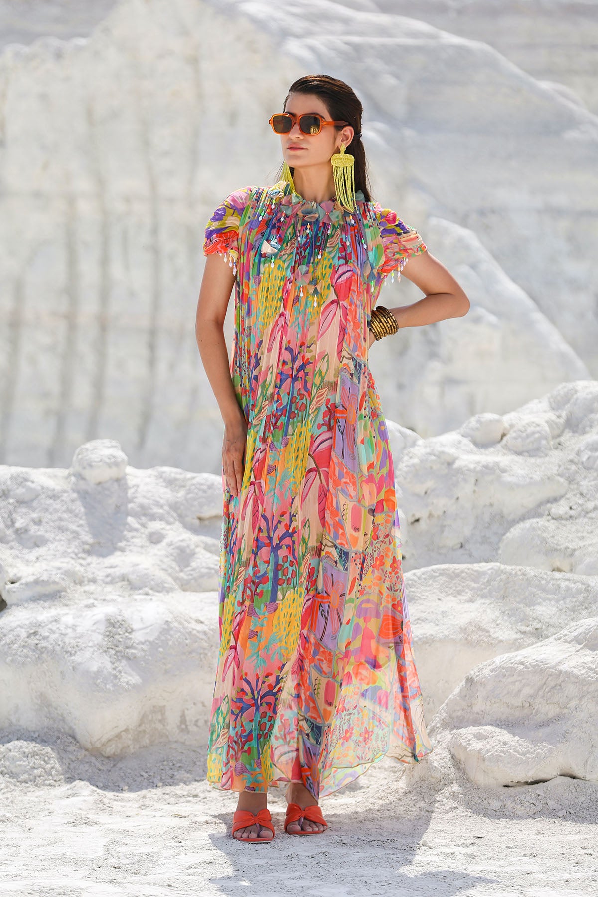 Multicolour Chiffon Printed Maxi Dress