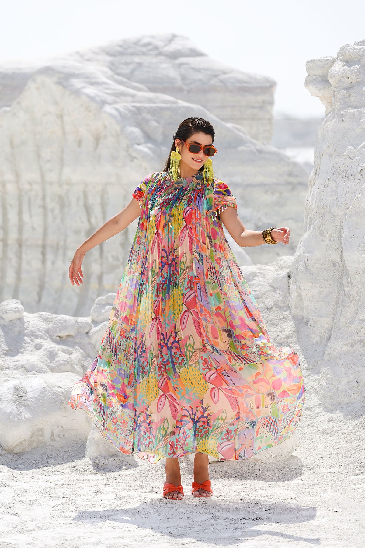 Multicolour Chiffon Printed Maxi Dress