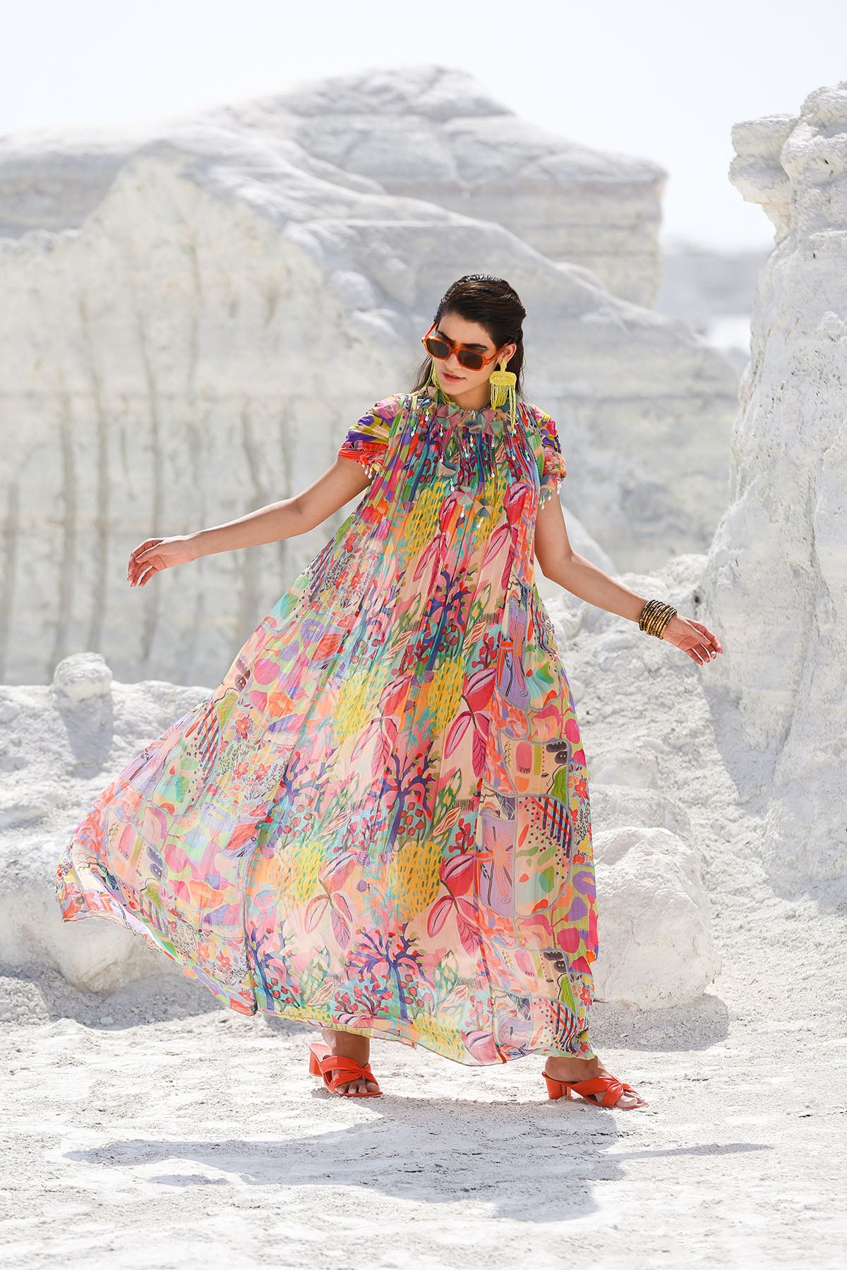 Multicolour Chiffon Printed Maxi Dress
