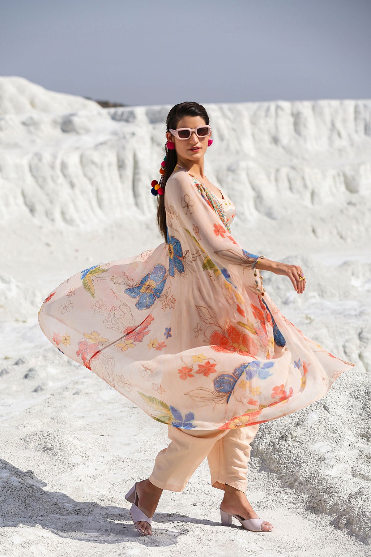 Pink Chiffon Handwork Shrug Dress