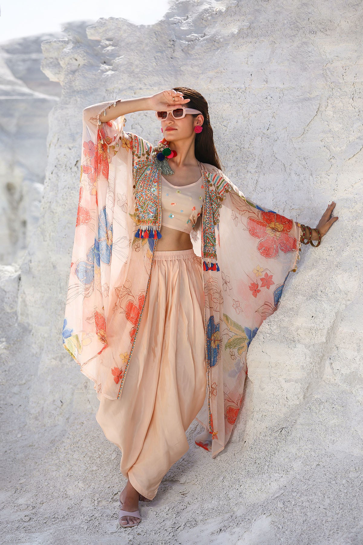 Pink Chiffon Handwork Shrug Dress
