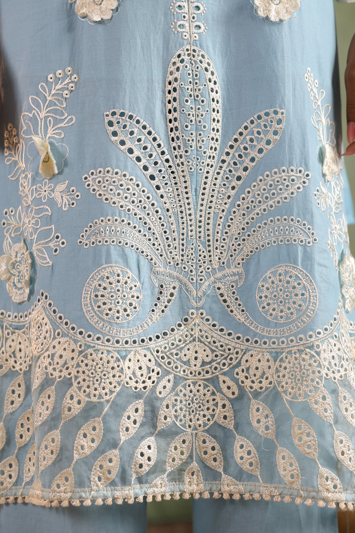 Sky Cotton Embroidered Suit Set