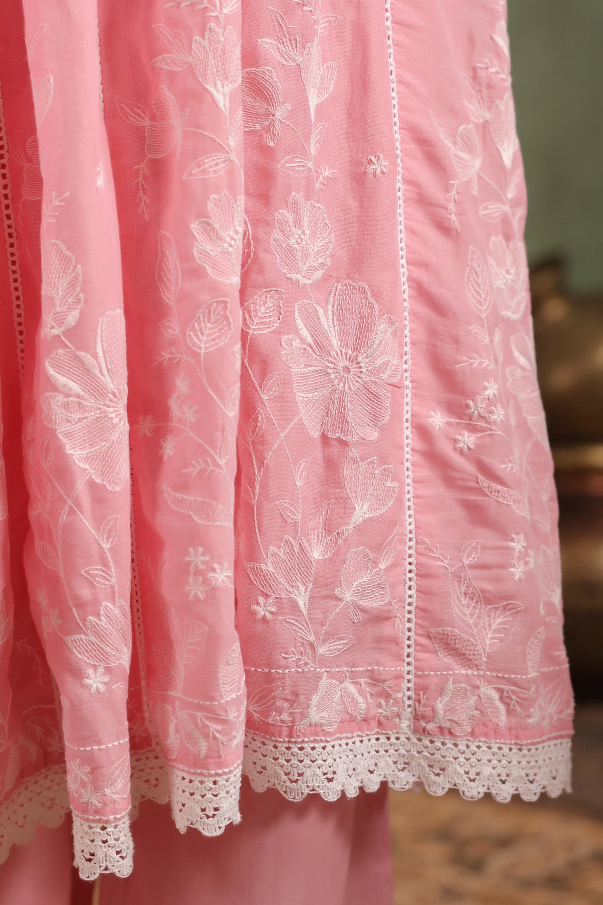 Pink Mul Mul Embroidered Suit Set