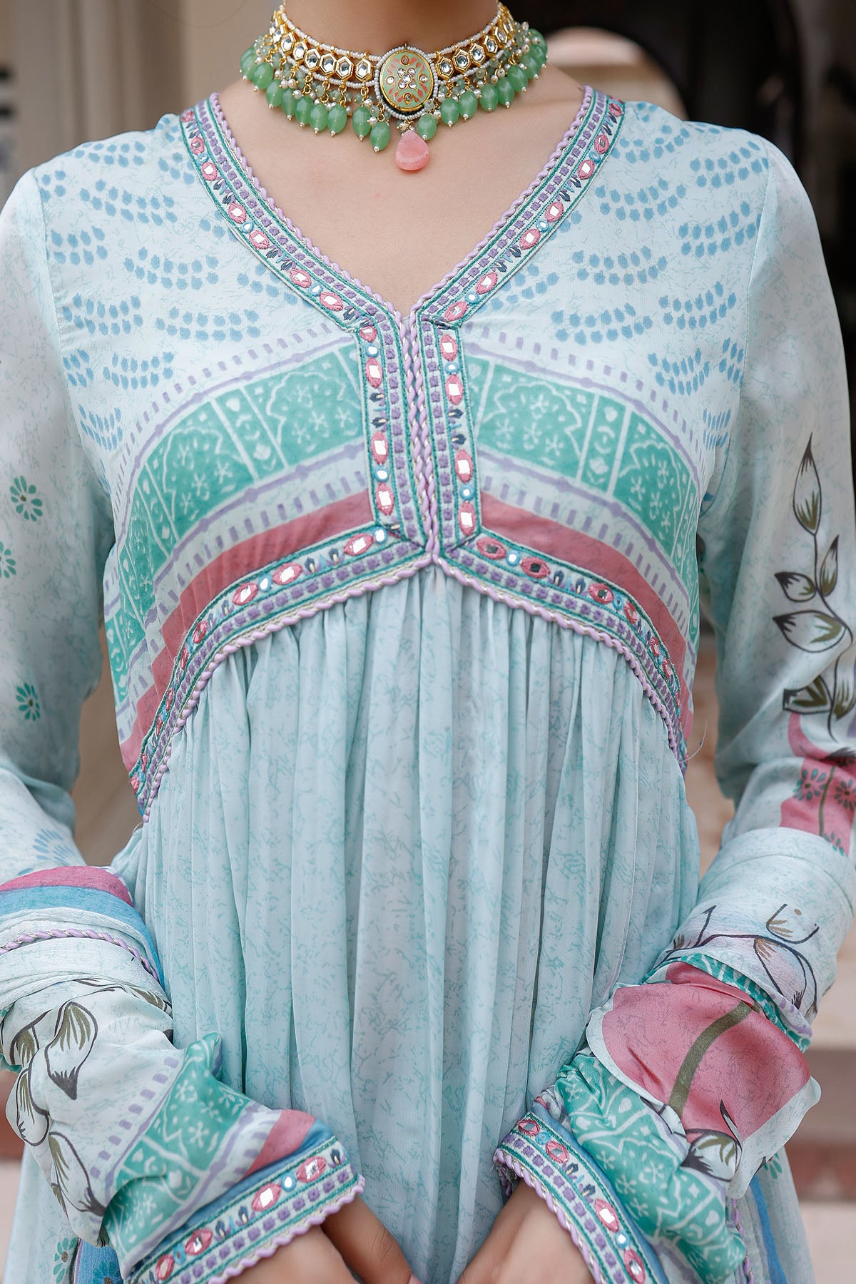 Blue Rayon Printed Anarkali Suit
