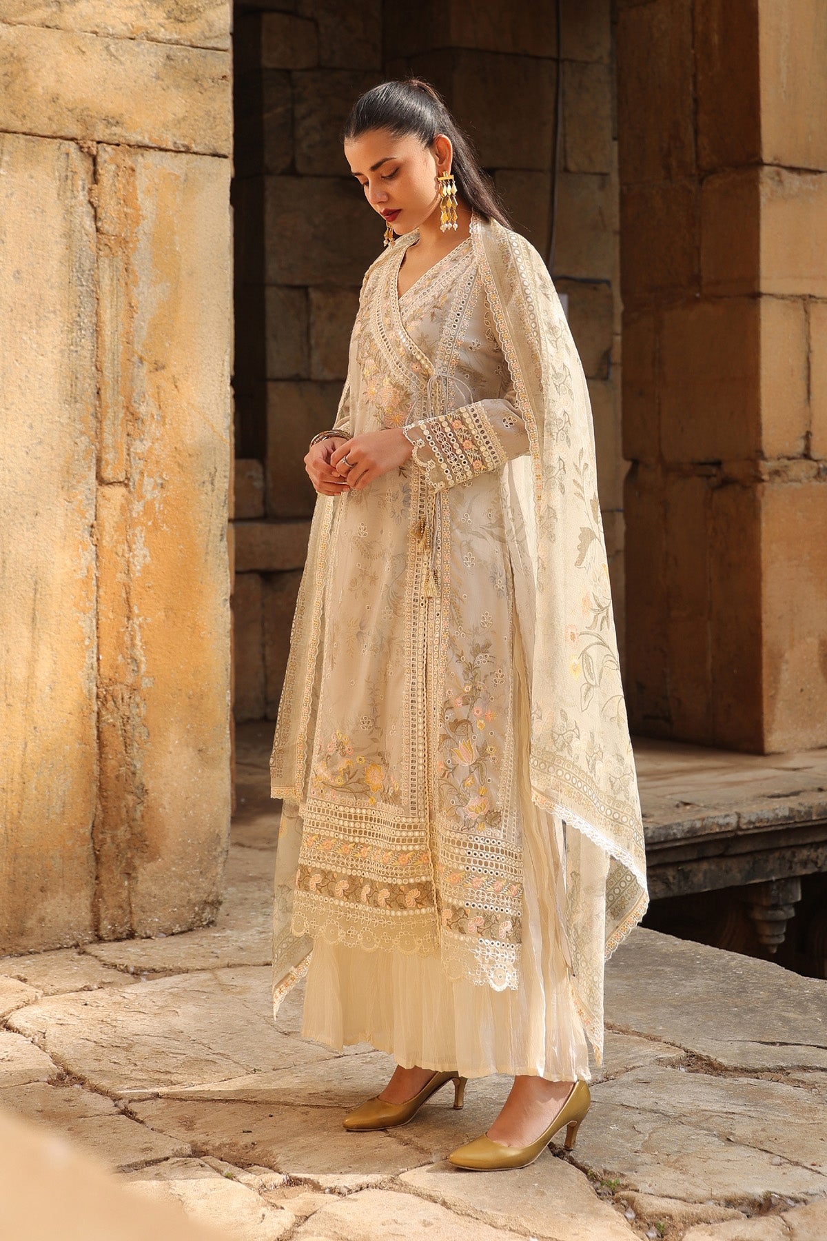 BEIGE COTTON STRAIGHT KURTA WITH PANT AND DUPATTA