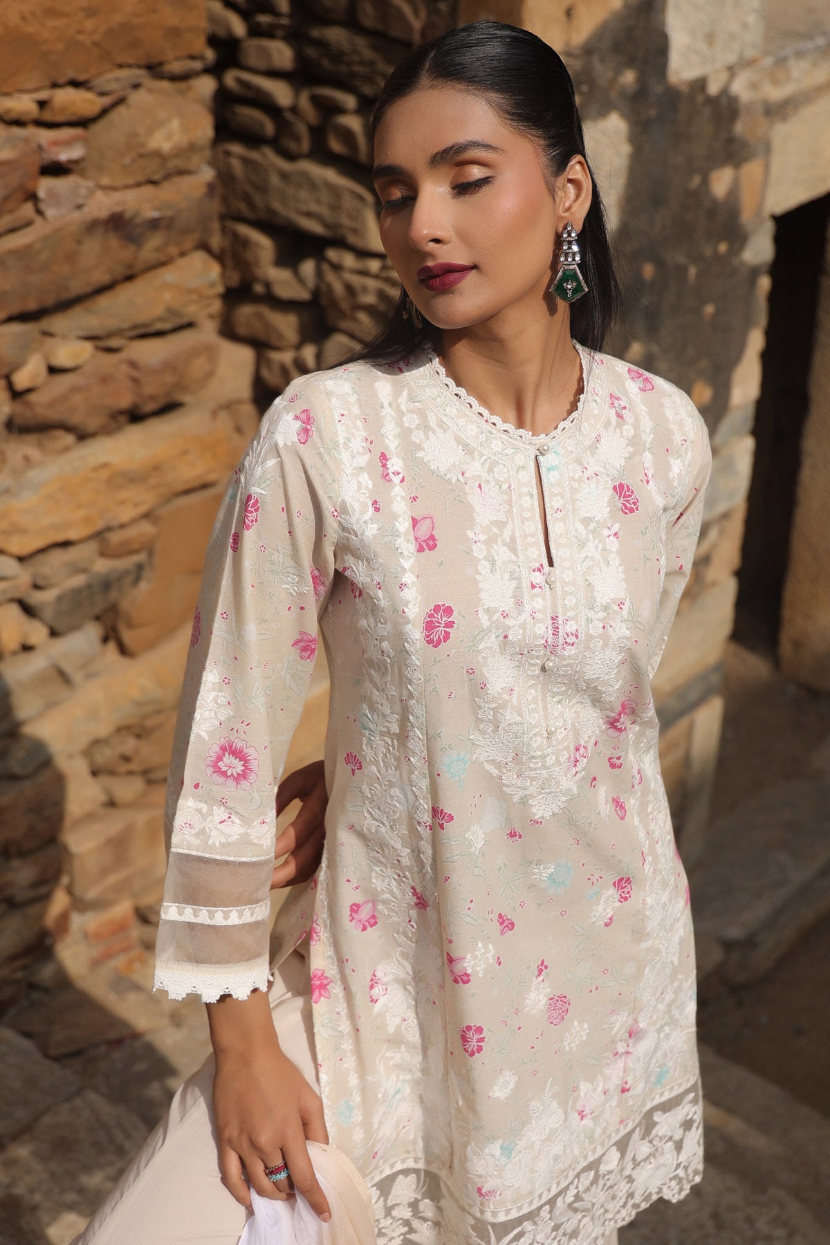 BEIGE COTTON STRAIGHT KURTA WITH PANT AND DUPATTA