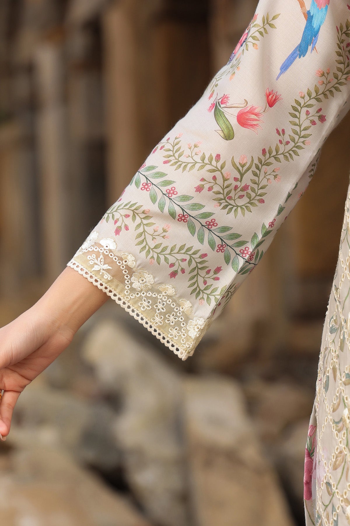 BEIGE COTTON STRAIGHT KURTA WITH PANT AND DUPATTA