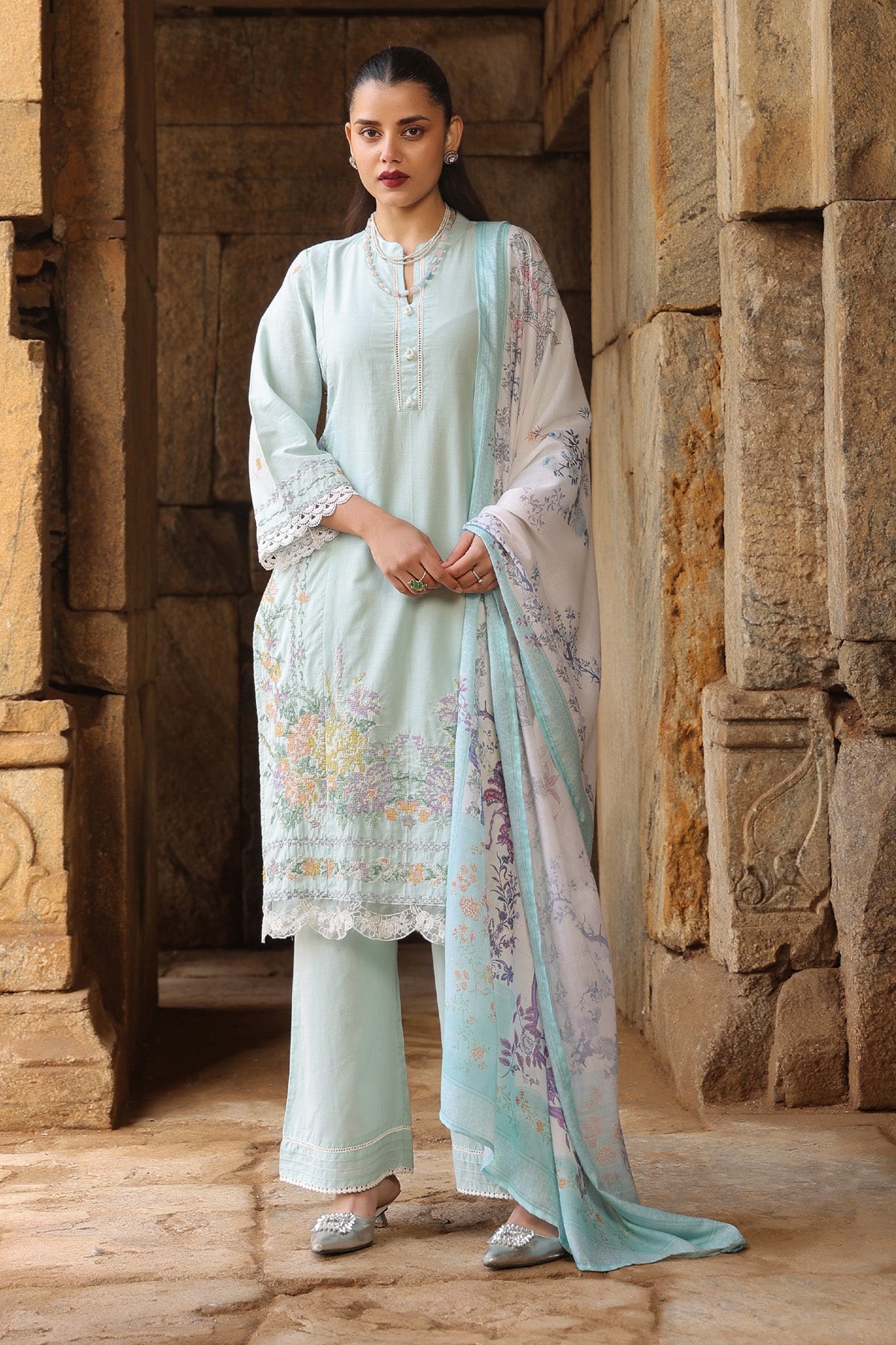 SKY COTTON STRAIGHT KURTA WITH PANT AND DUPATTA