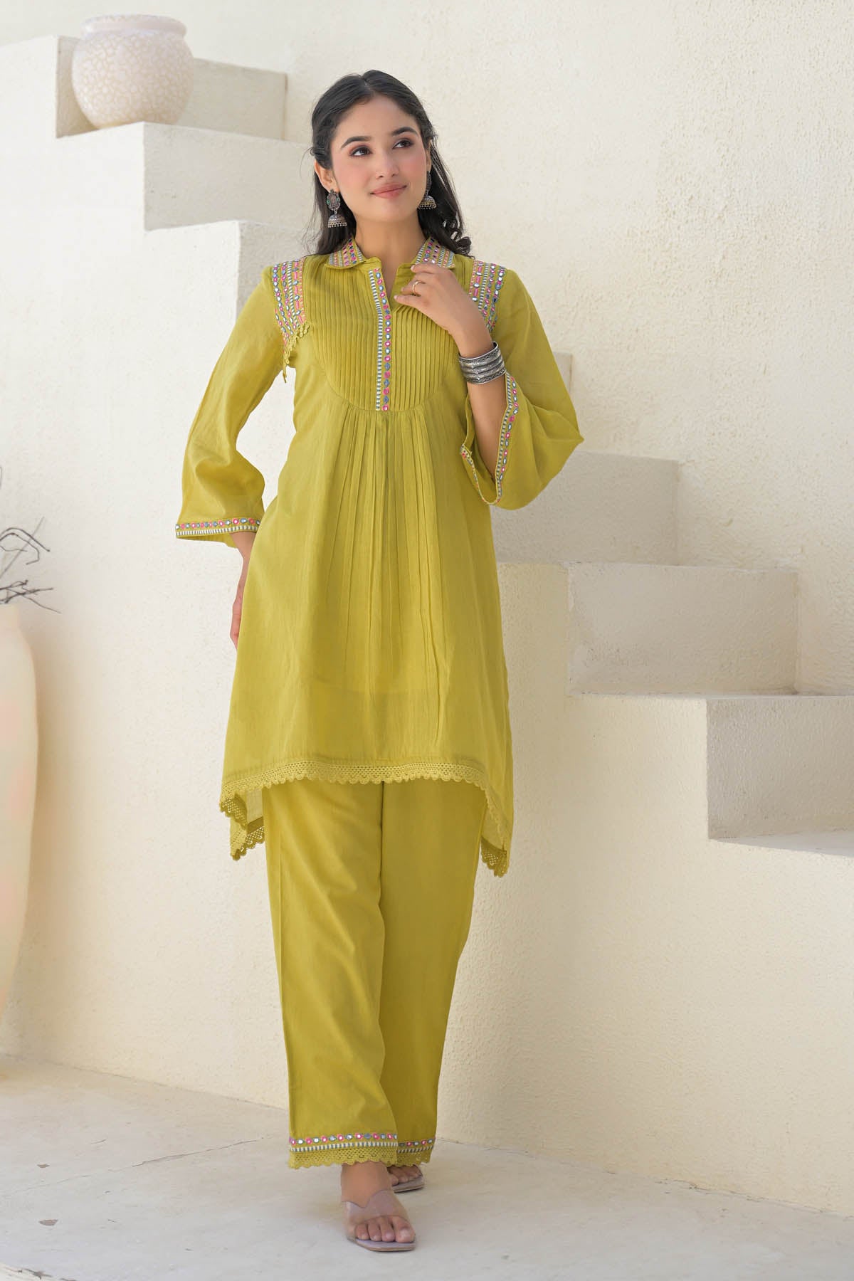 Mustard Cotton Embroidered Co-Ord Set