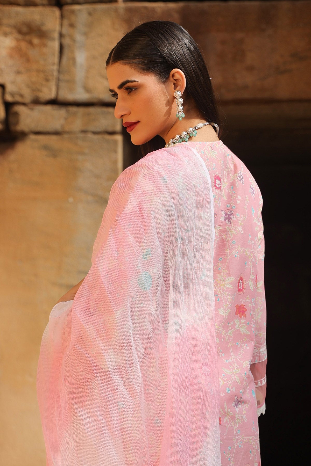 PINK COTTON STRAIGHT KURTA WITH PANT AND DUPATTA