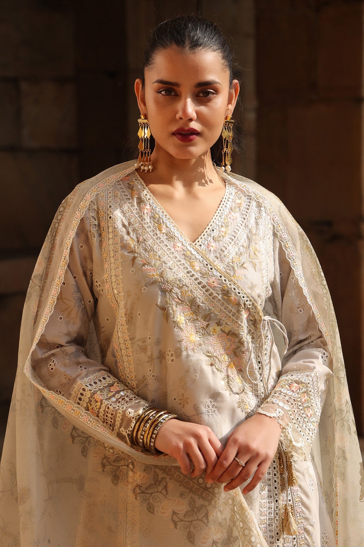 BEIGE COTTON STRAIGHT KURTA WITH PANT AND DUPATTA