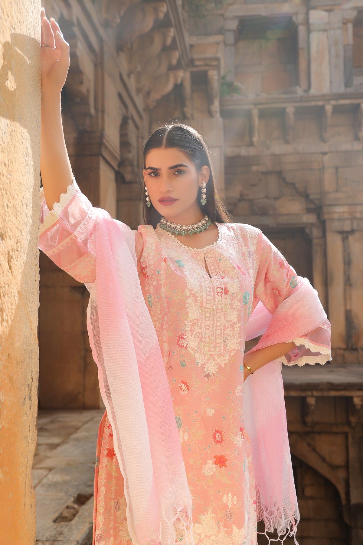 PINK COTTON STRAIGHT KURTA WITH PANT AND DUPATTA