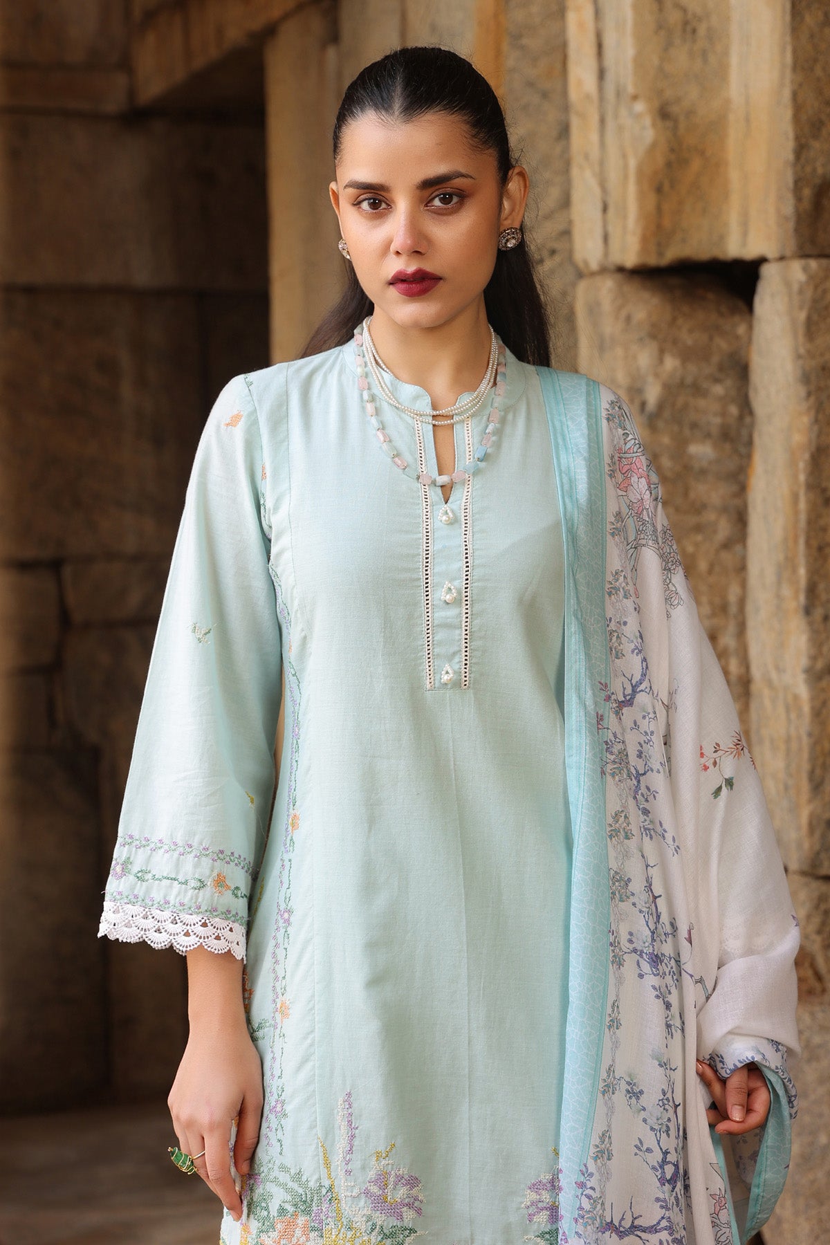 SKY COTTON STRAIGHT KURTA WITH PANT AND DUPATTA