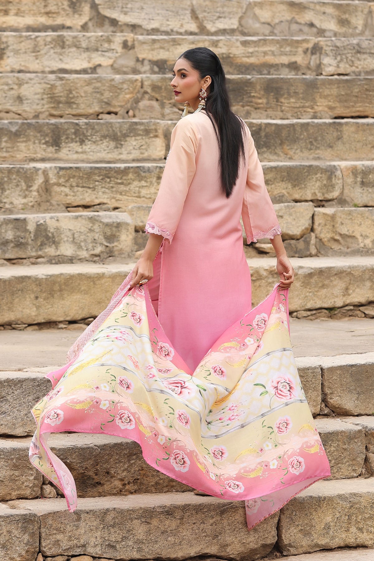 PEACH COTTON STRAIGHT KURTA WITH PANT AND DUPATTA