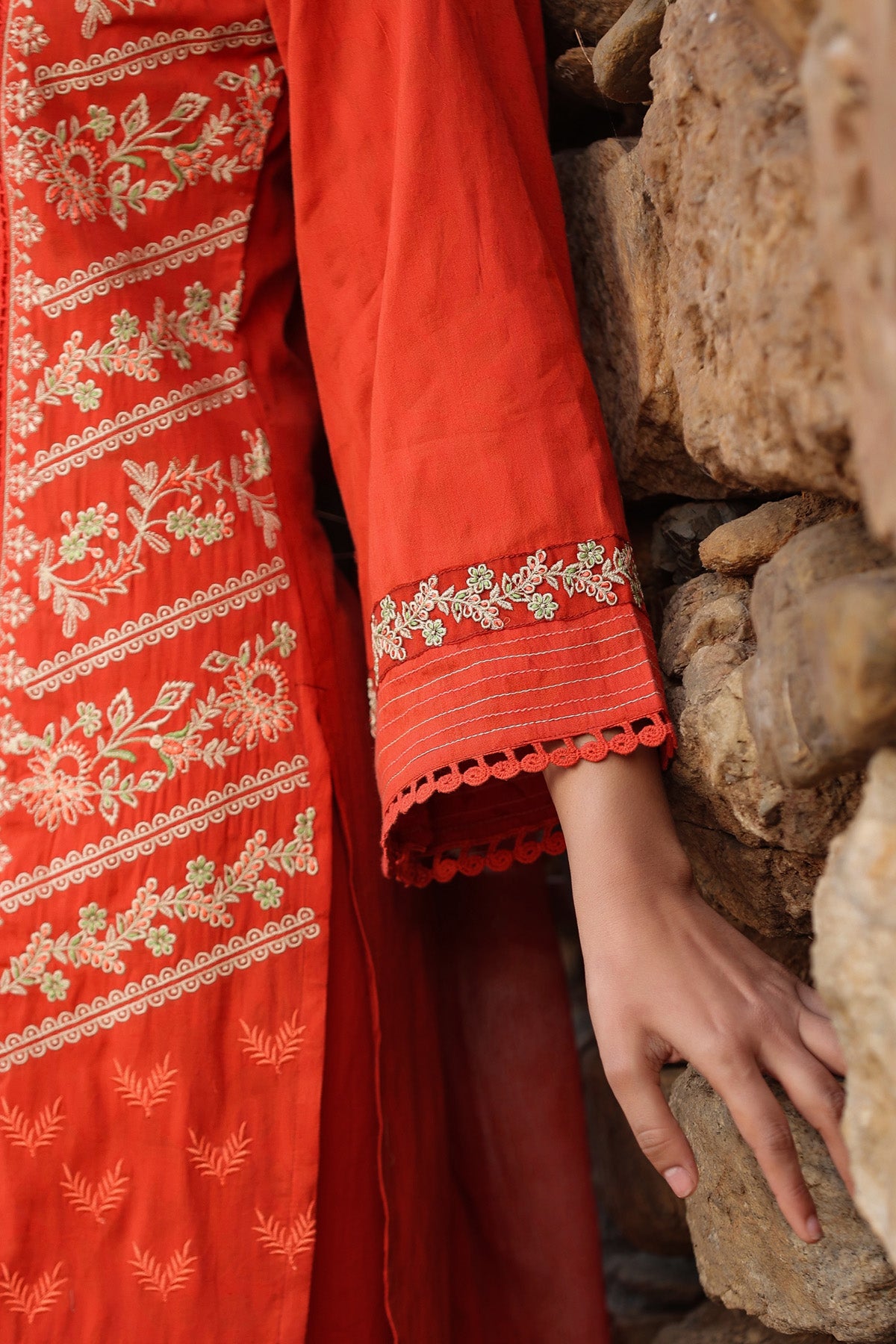 RED COTTON STRAIGHT KURTA WITH PANT AND DUPATTA