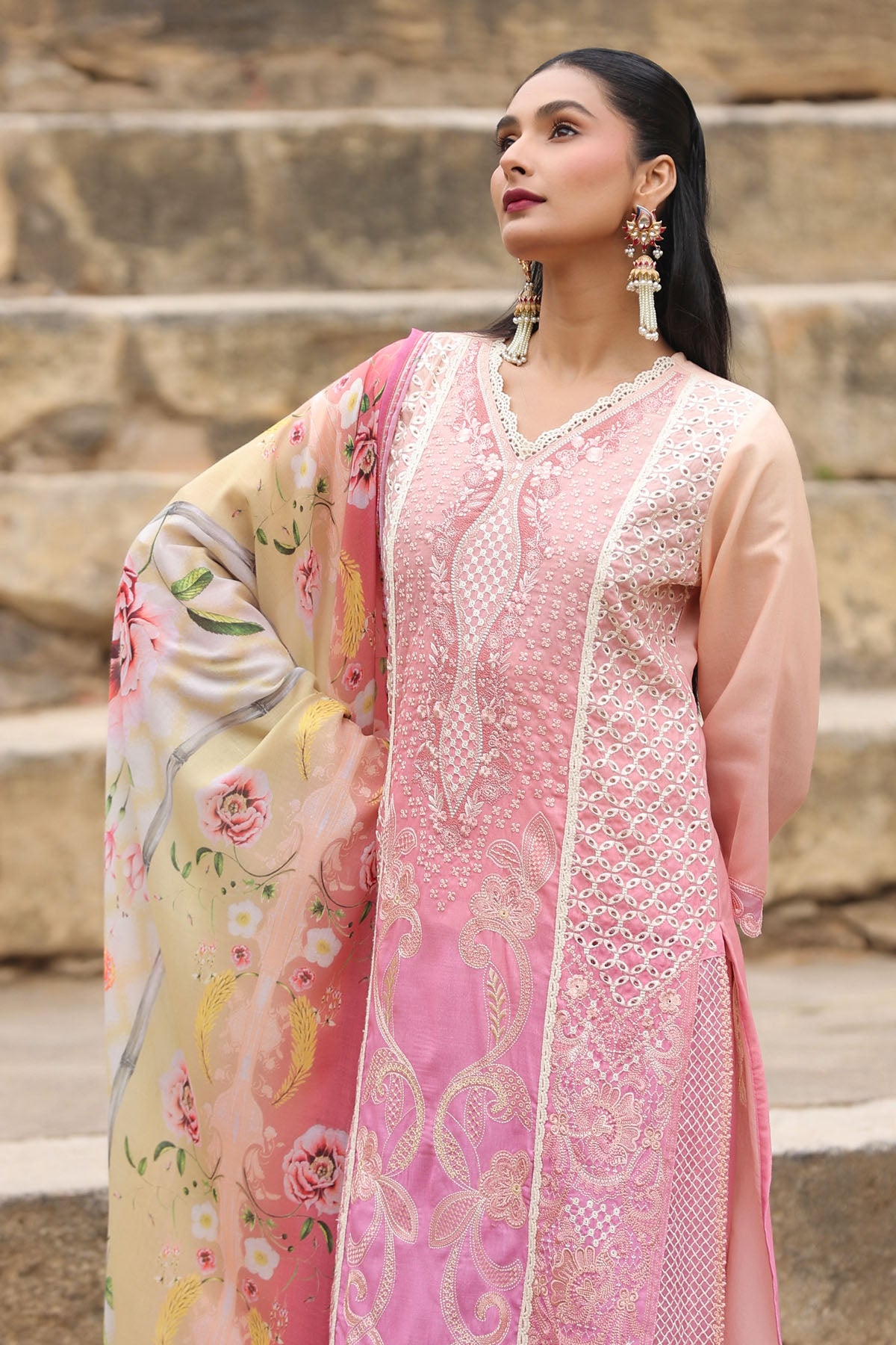 PEACH COTTON STRAIGHT KURTA WITH PANT AND DUPATTA