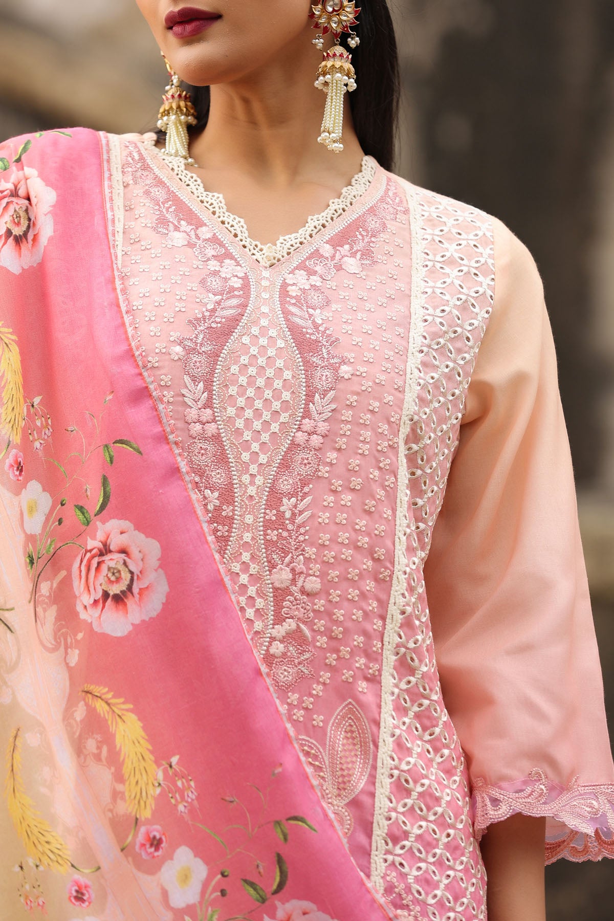PEACH COTTON STRAIGHT KURTA WITH PANT AND DUPATTA