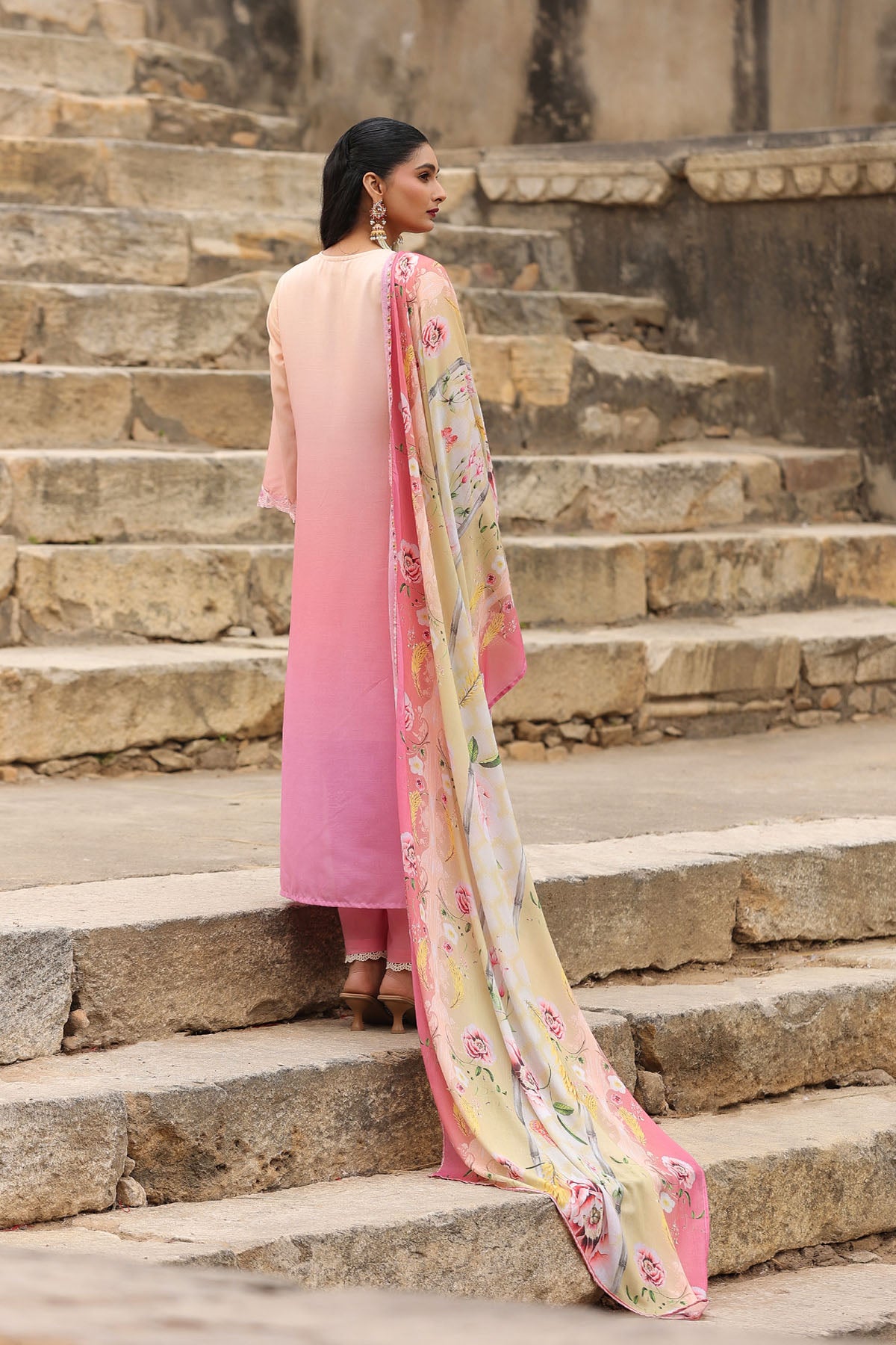 PEACH COTTON STRAIGHT KURTA WITH PANT AND DUPATTA
