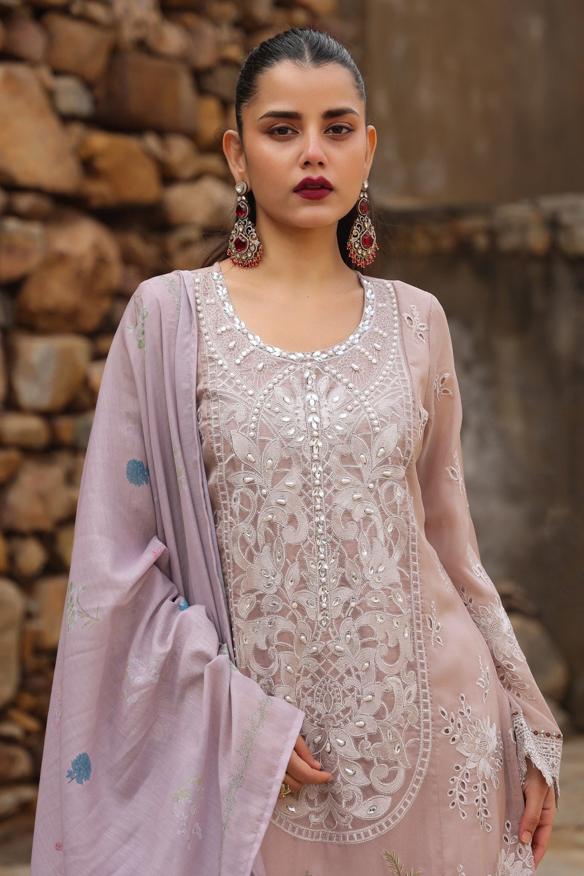 PINK ORGANZA STRAIGHT KURTA WITH PANT AND DUPATTA