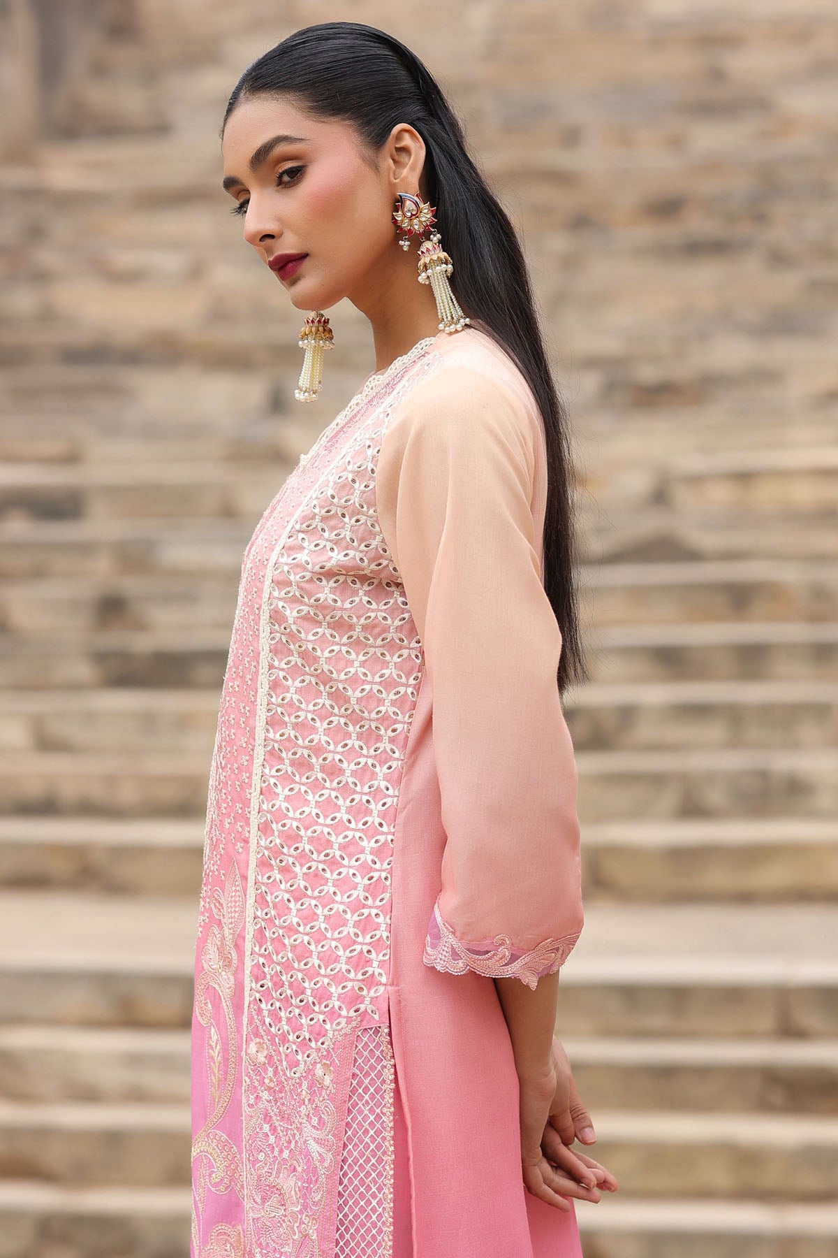 PEACH COTTON STRAIGHT KURTA WITH PANT AND DUPATTA