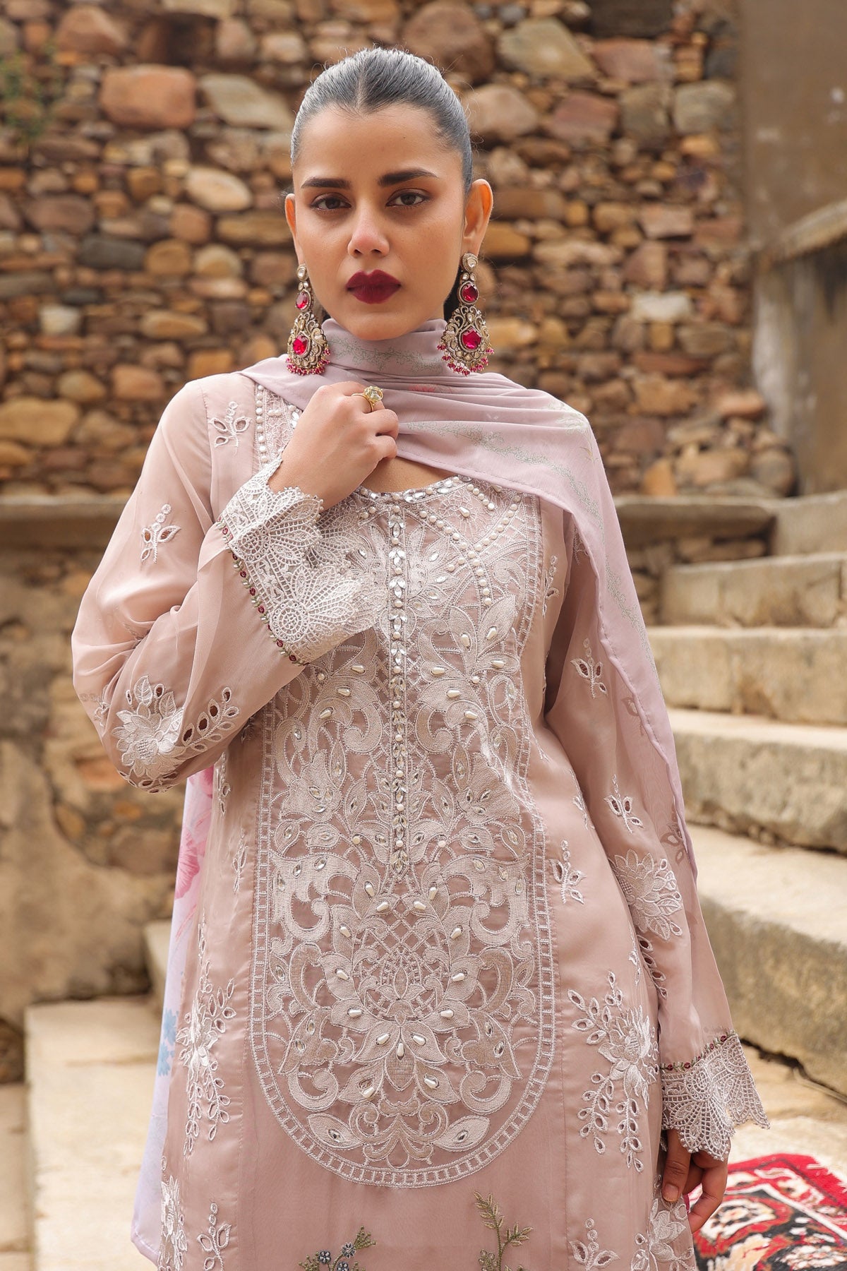 PINK ORGANZA STRAIGHT KURTA WITH PANT AND DUPATTA